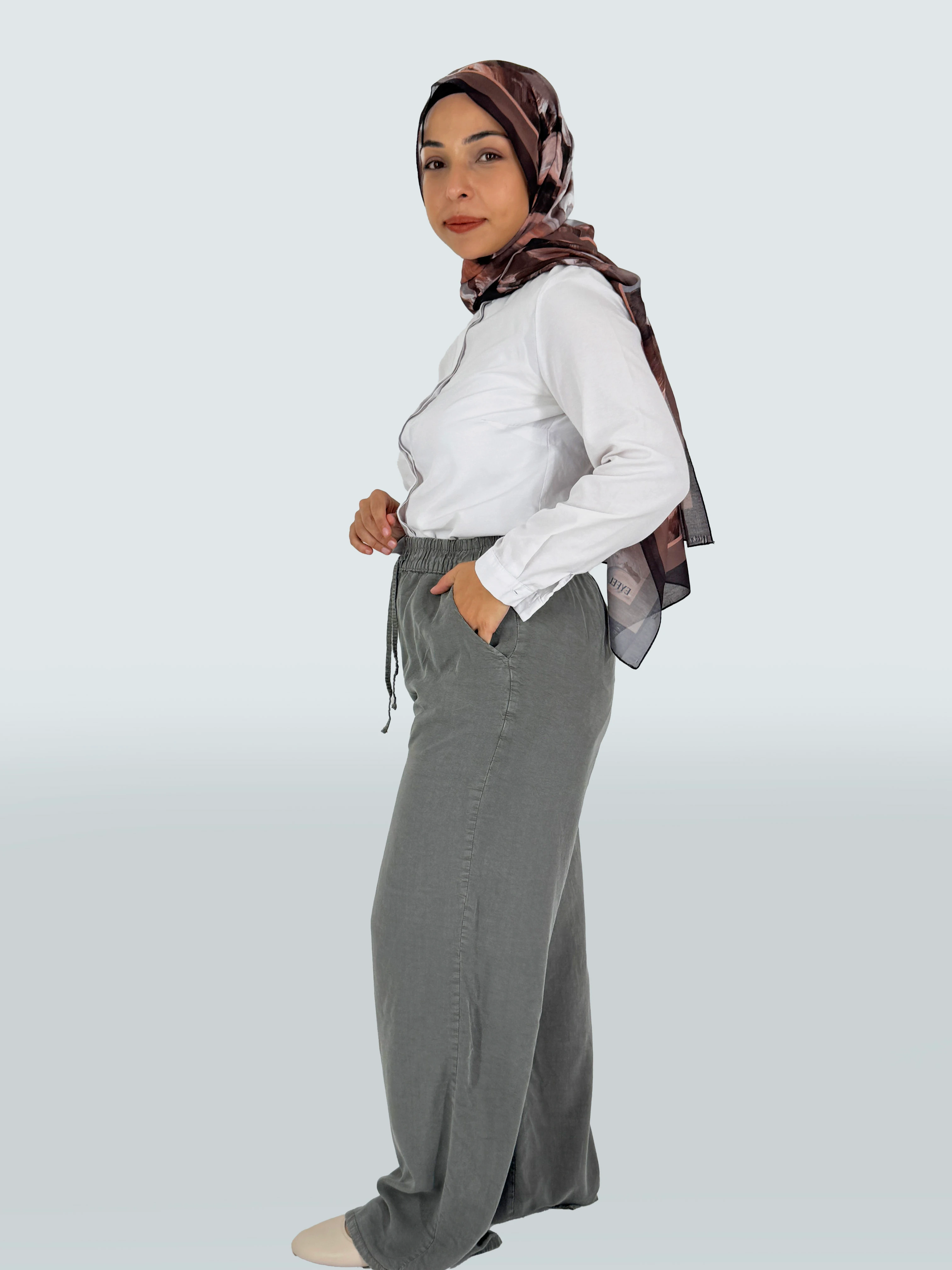 Tensel Kumaş Rahat Kesim Bağcıklı Geniş Paça Pantolon