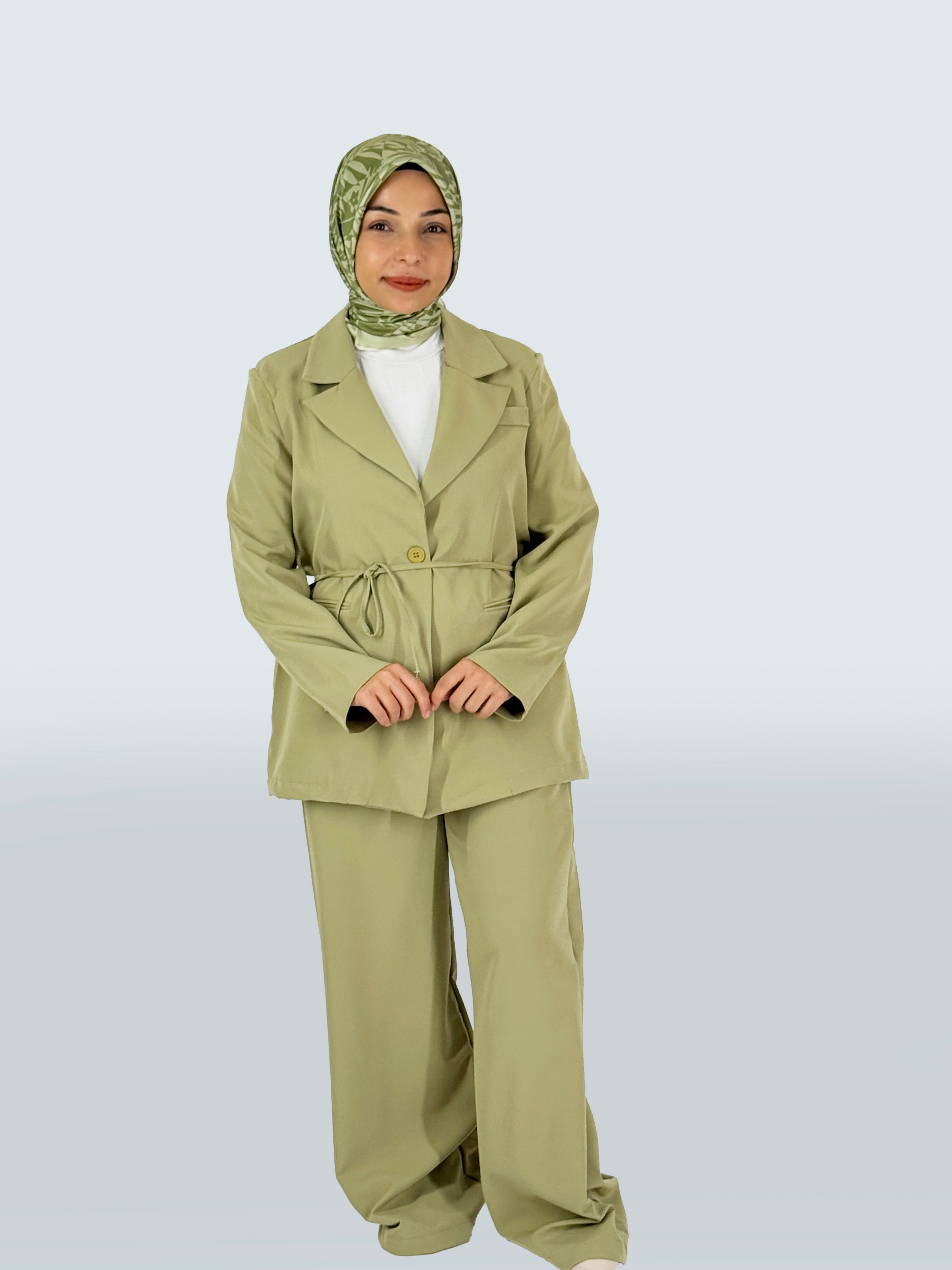 Alessa Şık Tesettür Blazer Takım - Yağ Yeşili