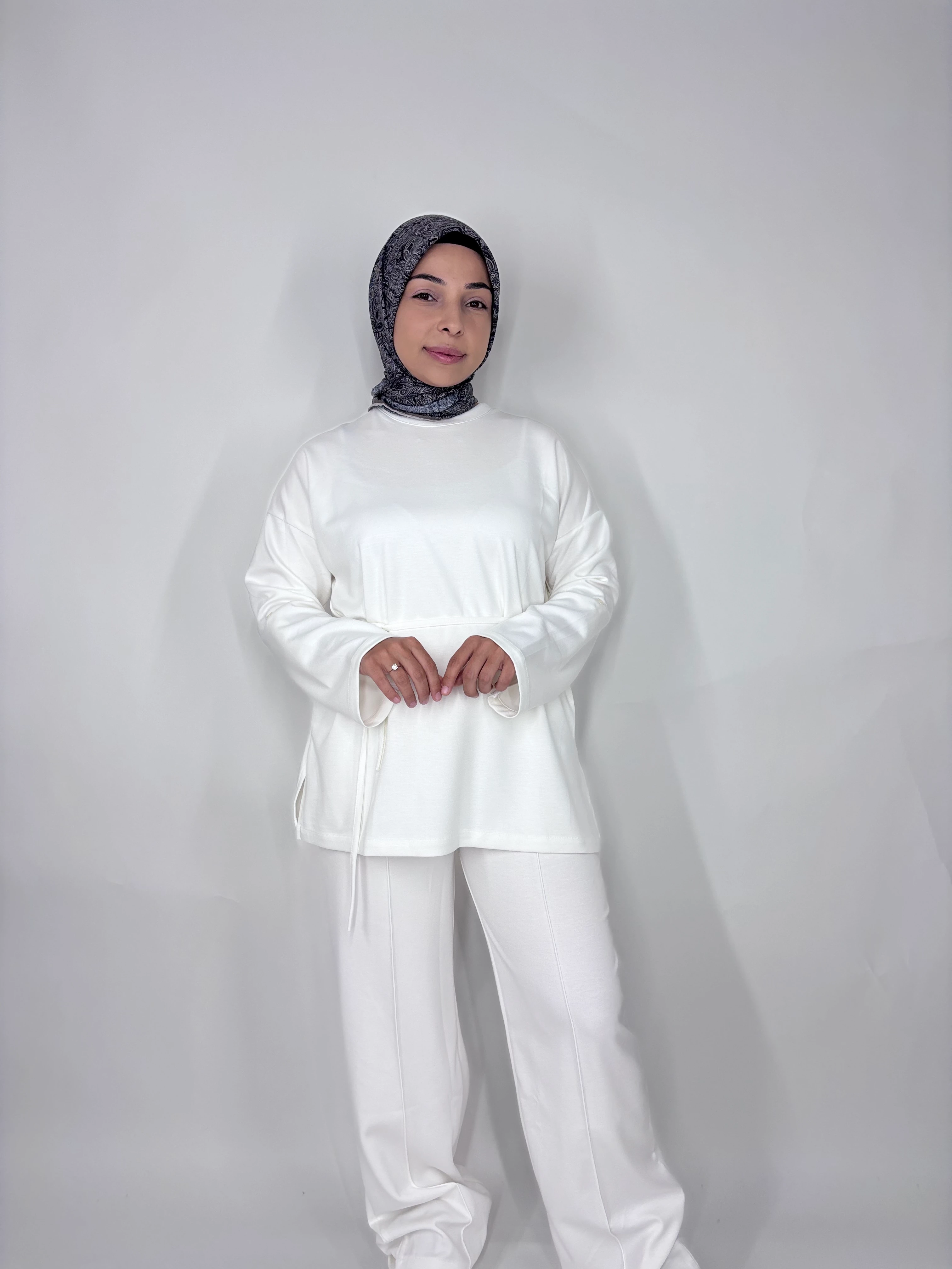 Oysho Düğme Detaylı Beli Kemerli İkili Takım - Beyaz