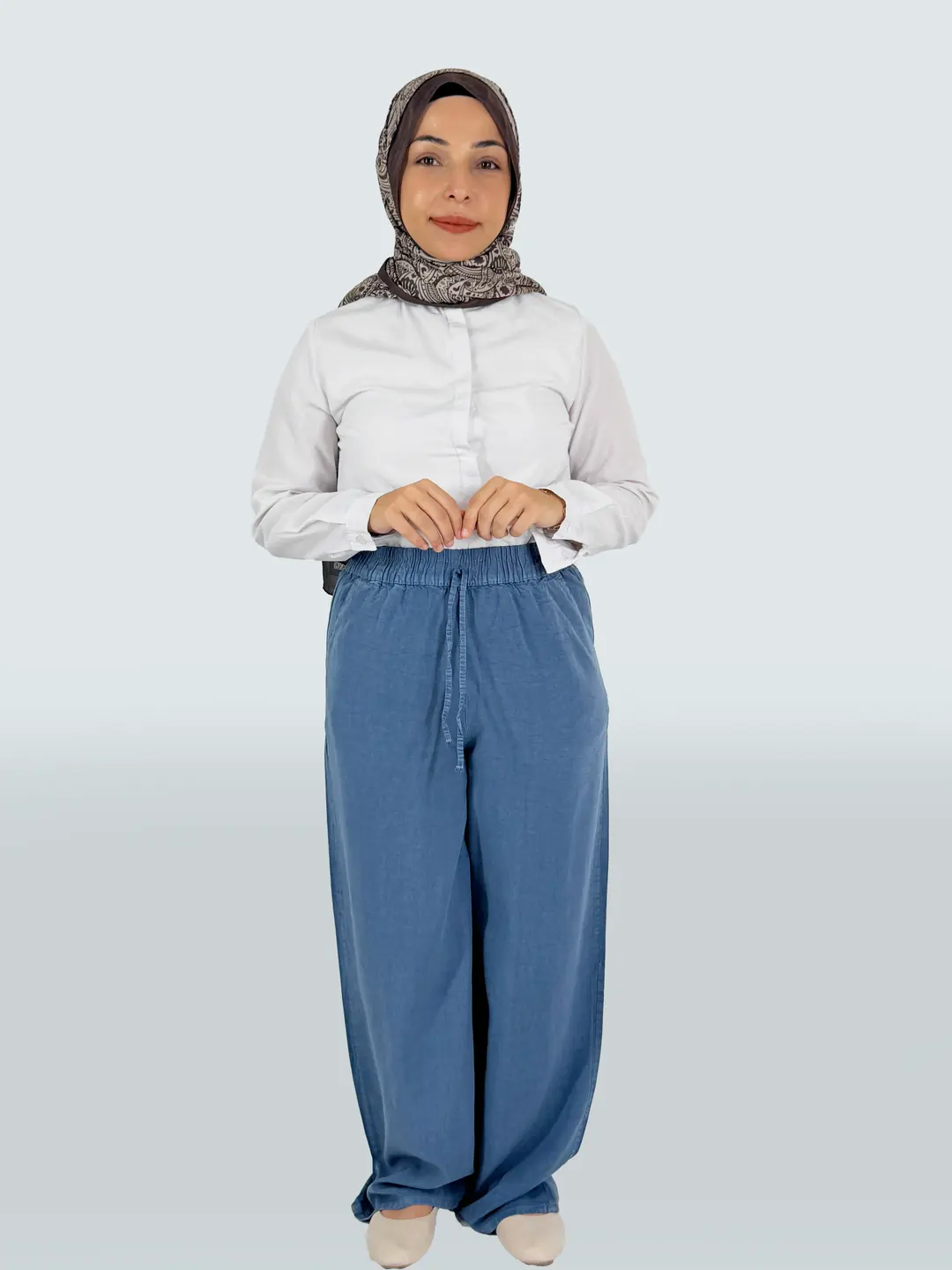 Tensel Kumaş Rahat Kesim Bağcıklı Geniş Paça Pantolon