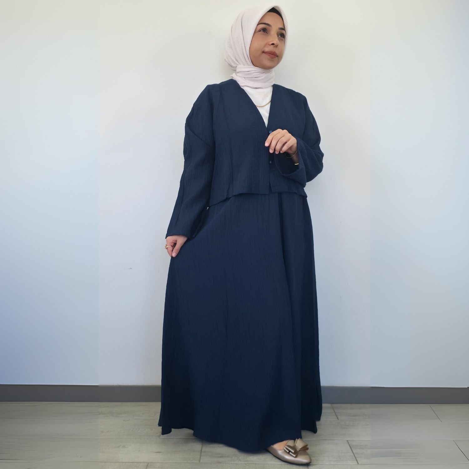 Selene Soft Gofre Kumaş İkili Takım  - lacivert
