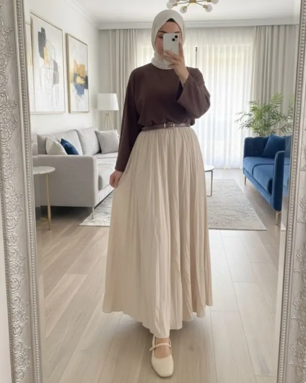 Pamuklu Etek Üstü Body - Kahverengi