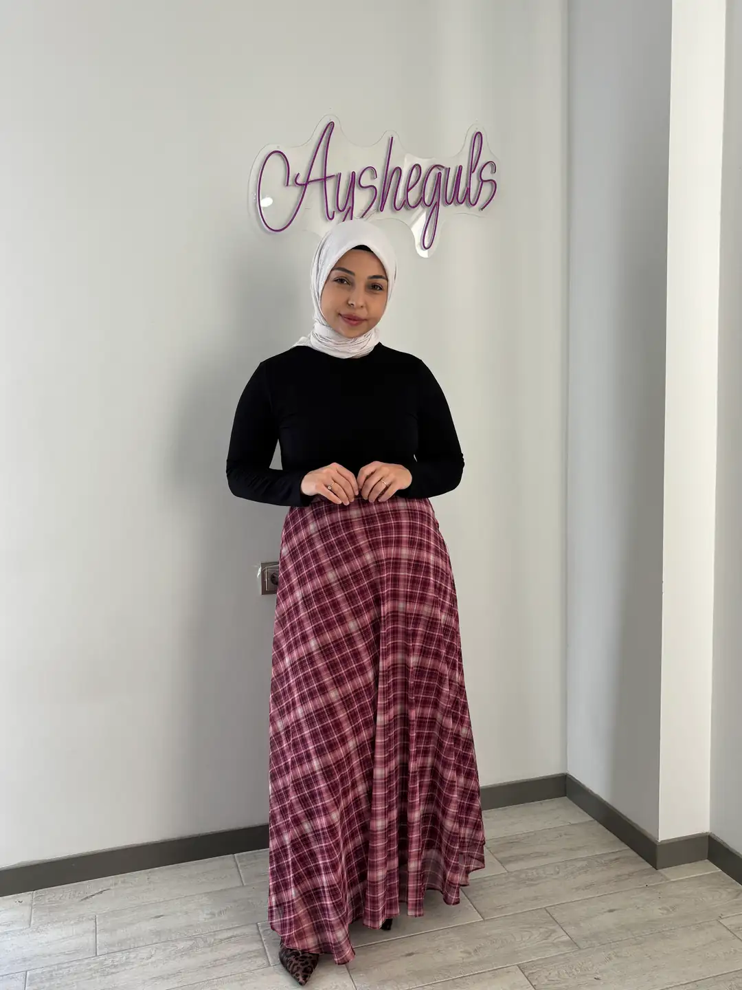 Ekose Desenli Şifon Etek 