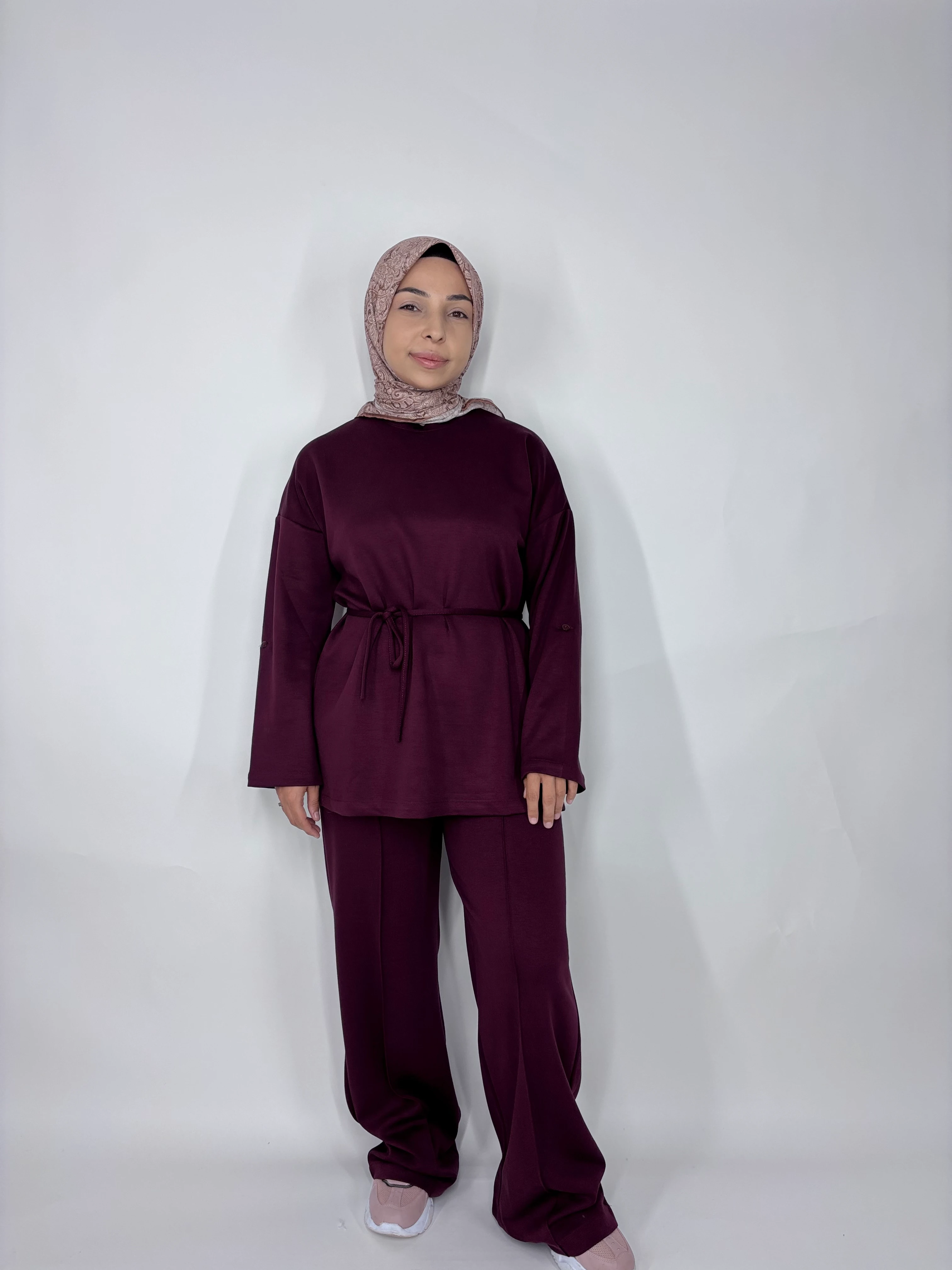 Oysho Düğme Detaylı Beli Kemerli İkili Takım - bordo