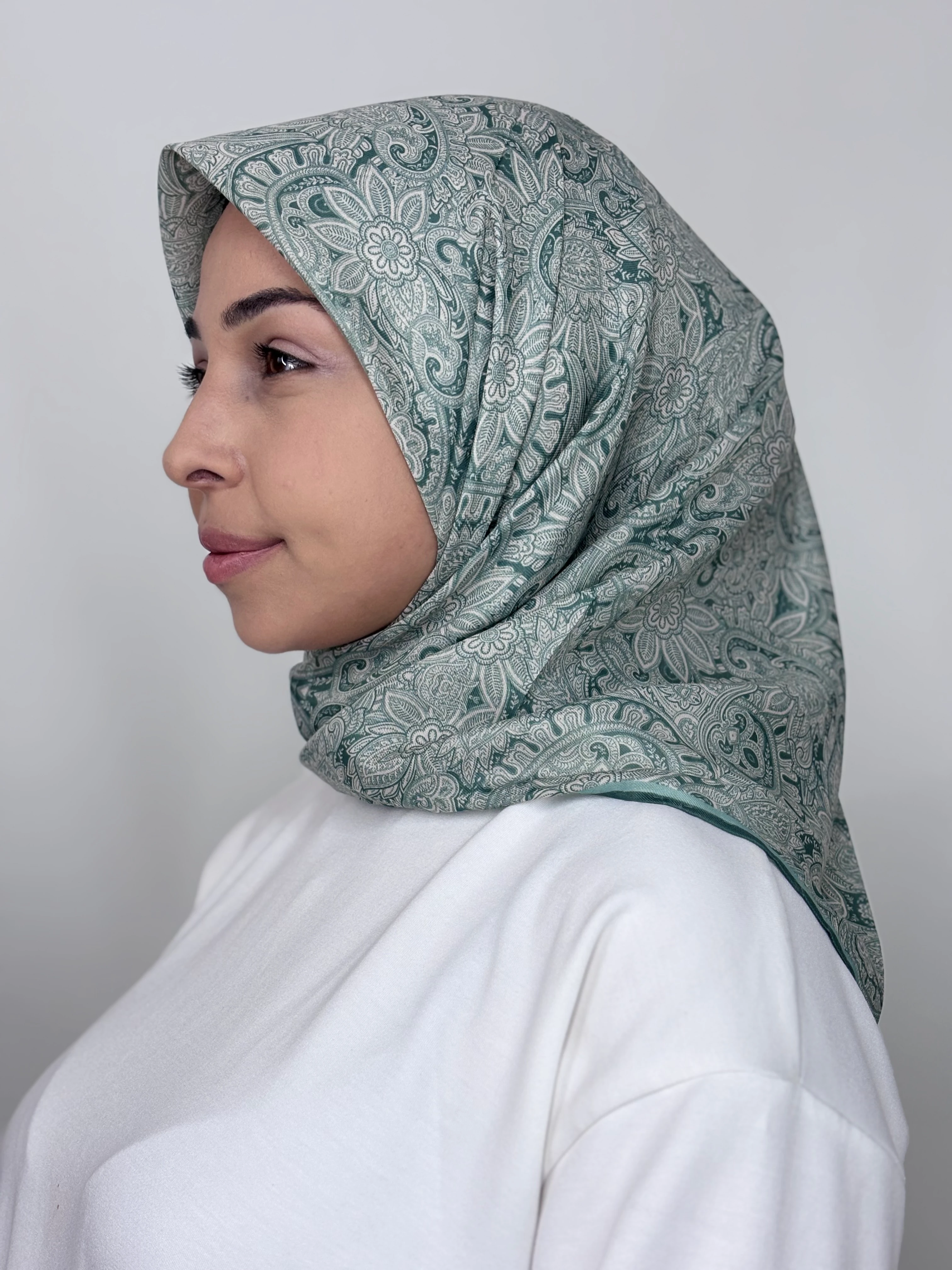 Çiçek Desenli Eşarp - mint