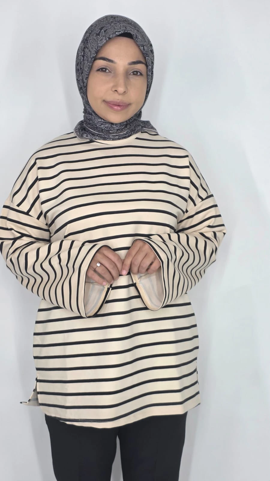 Çizgili Pamuklu Body - siyah