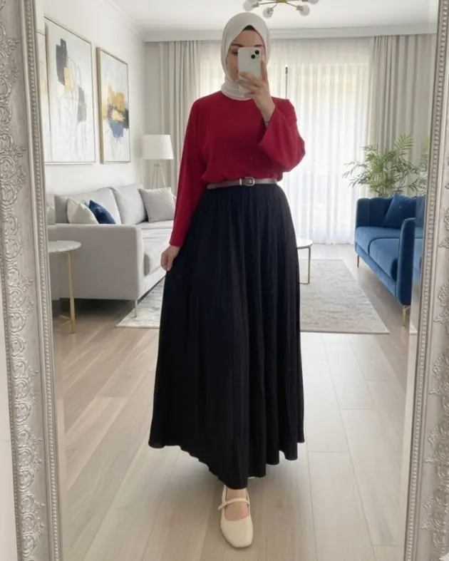 Pamuklu Etek Üstü Body - Kırmızı