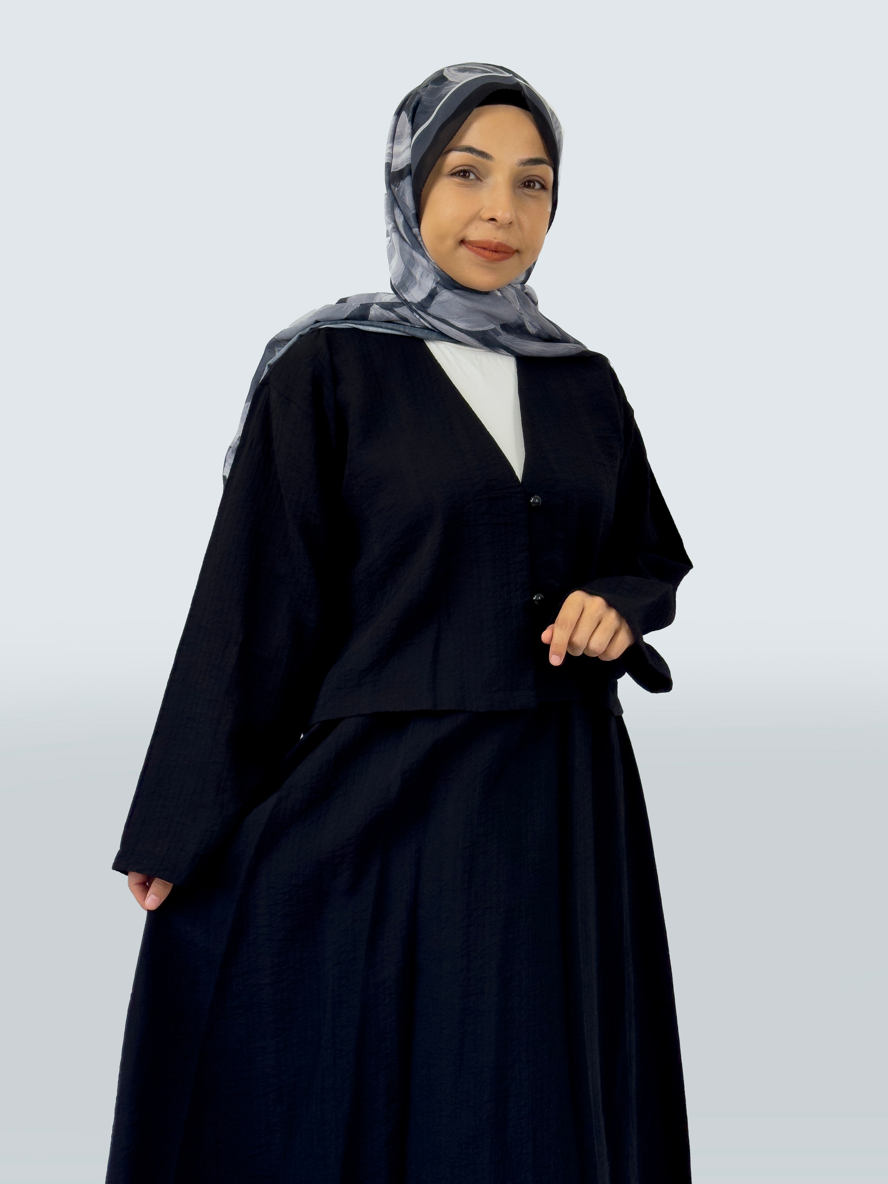 Selene Soft Gofre Kumaş İkili Takım  - siyah