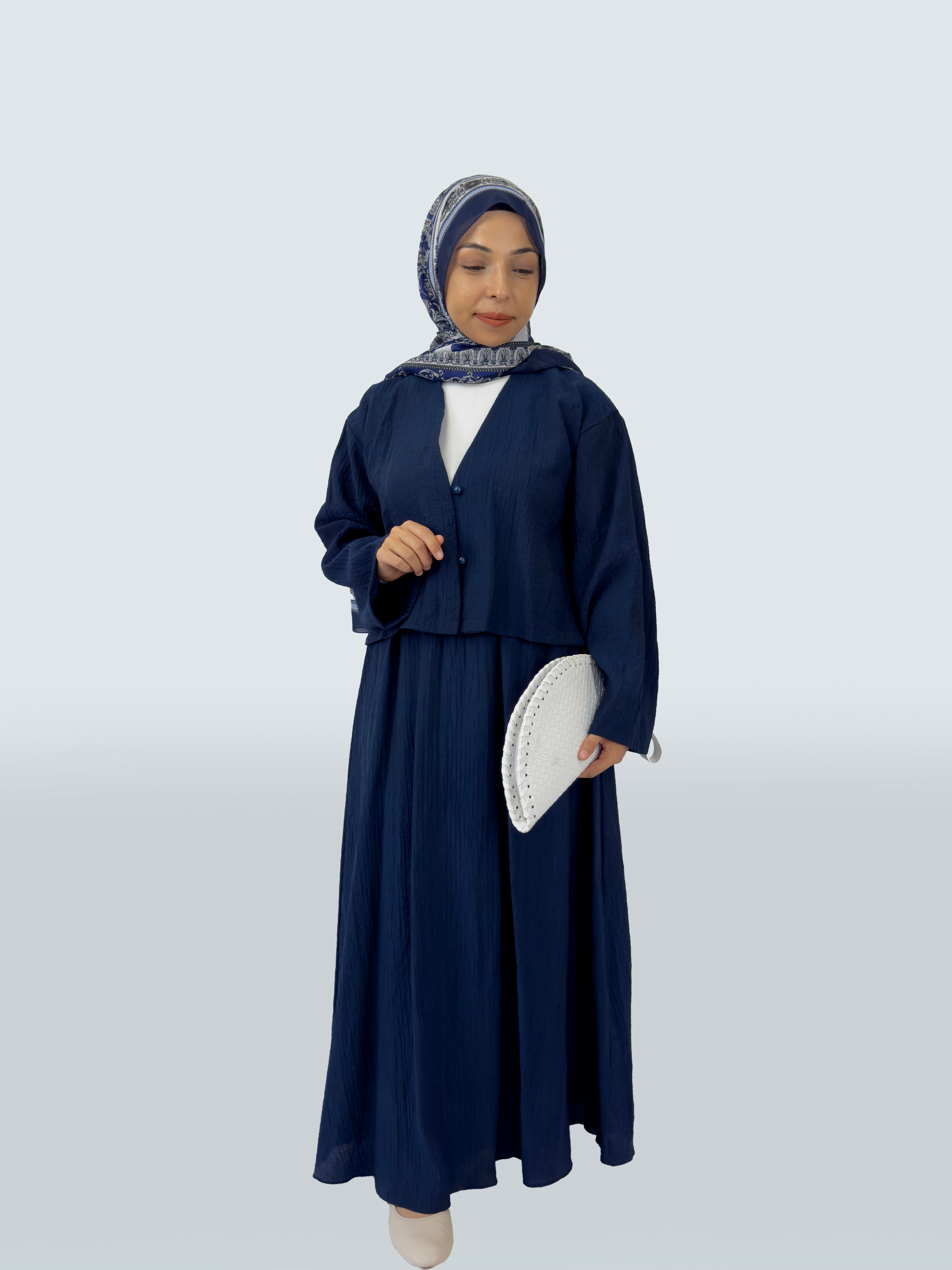 Selene Soft Gofre Kumaş İkili Takım  - lacivert