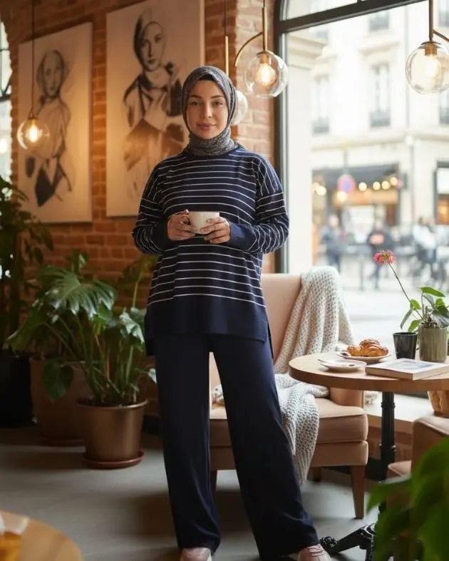 Triko Fitilli Çizgi Desenli ( çizgili ) İkili Takım 