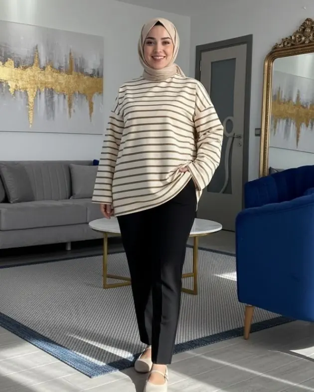 Çizgi Desenli ( çizgili ) Sweatshirt Tunik
