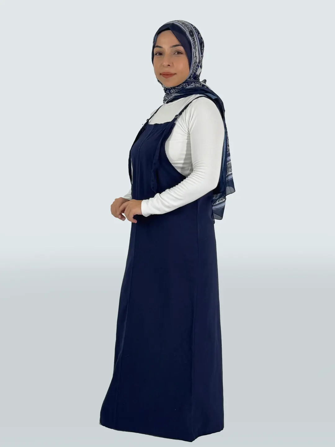 Askılı Yazlık Tesettür Jile Elbise - lacivert