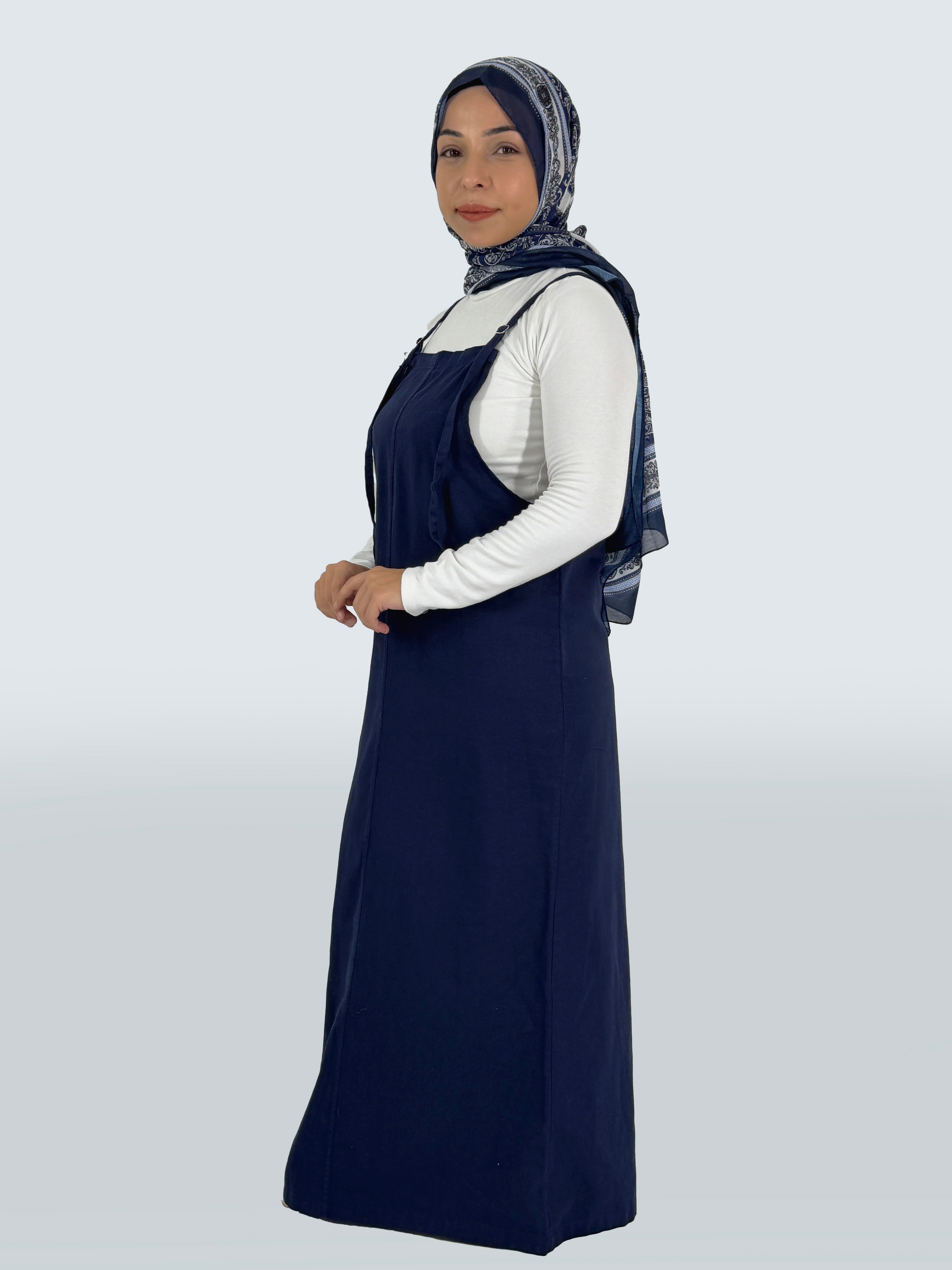 Askılı Yazlık Tesettür Jile Elbise  - lacivert