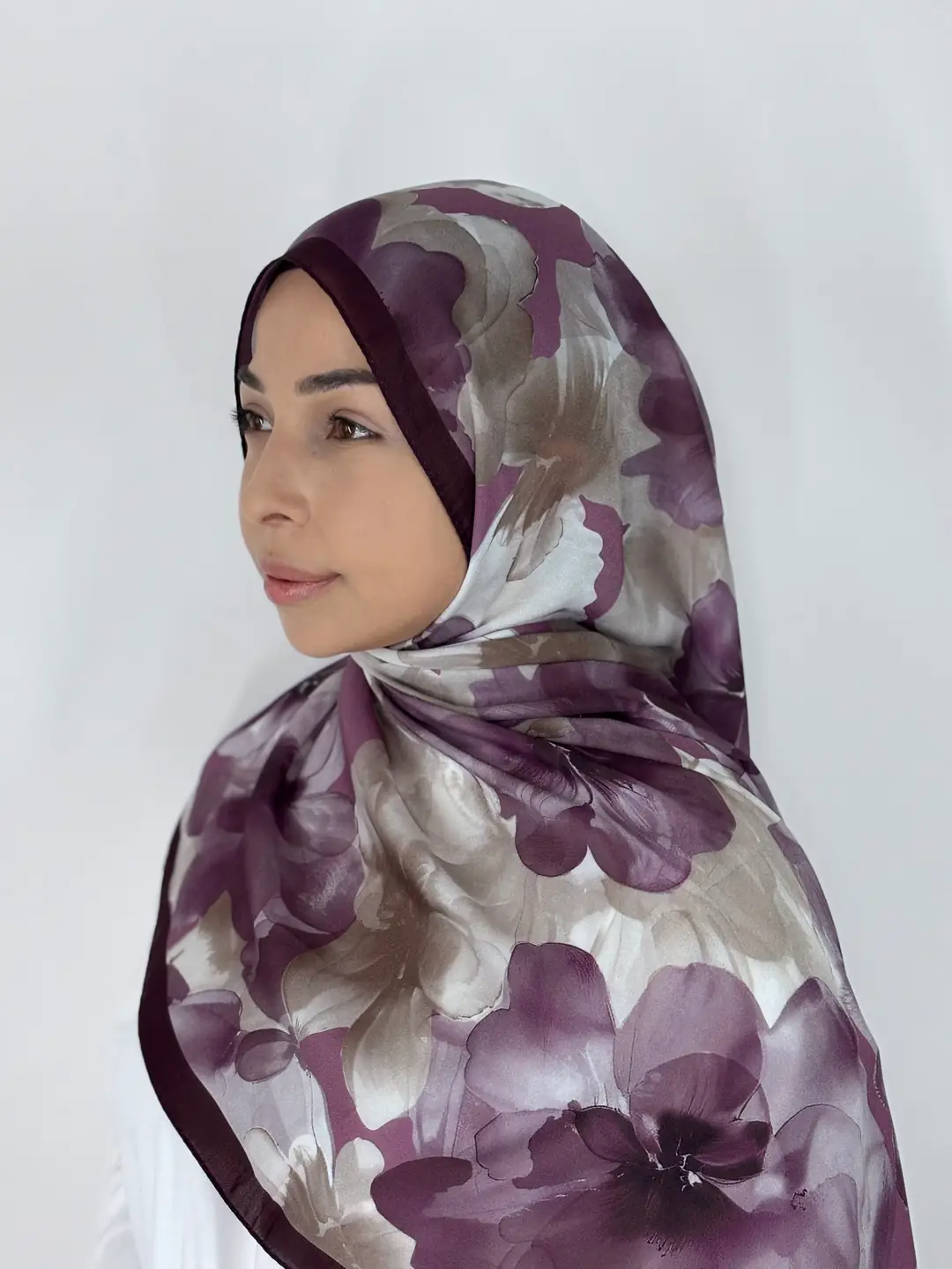 Gül Desenli Cupro Vual Etnik Şal - Mürdüm