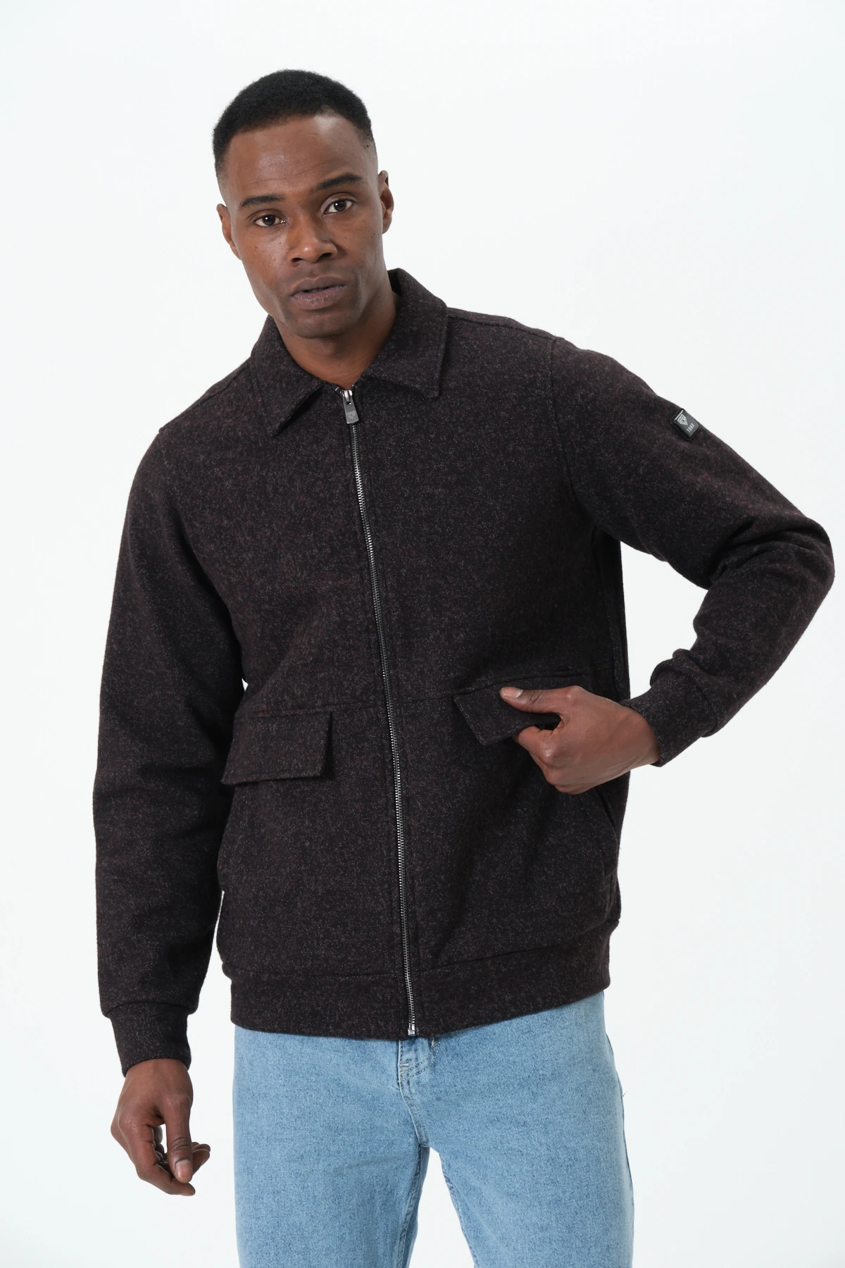 Koyu Andre Fermuarlı Ceket