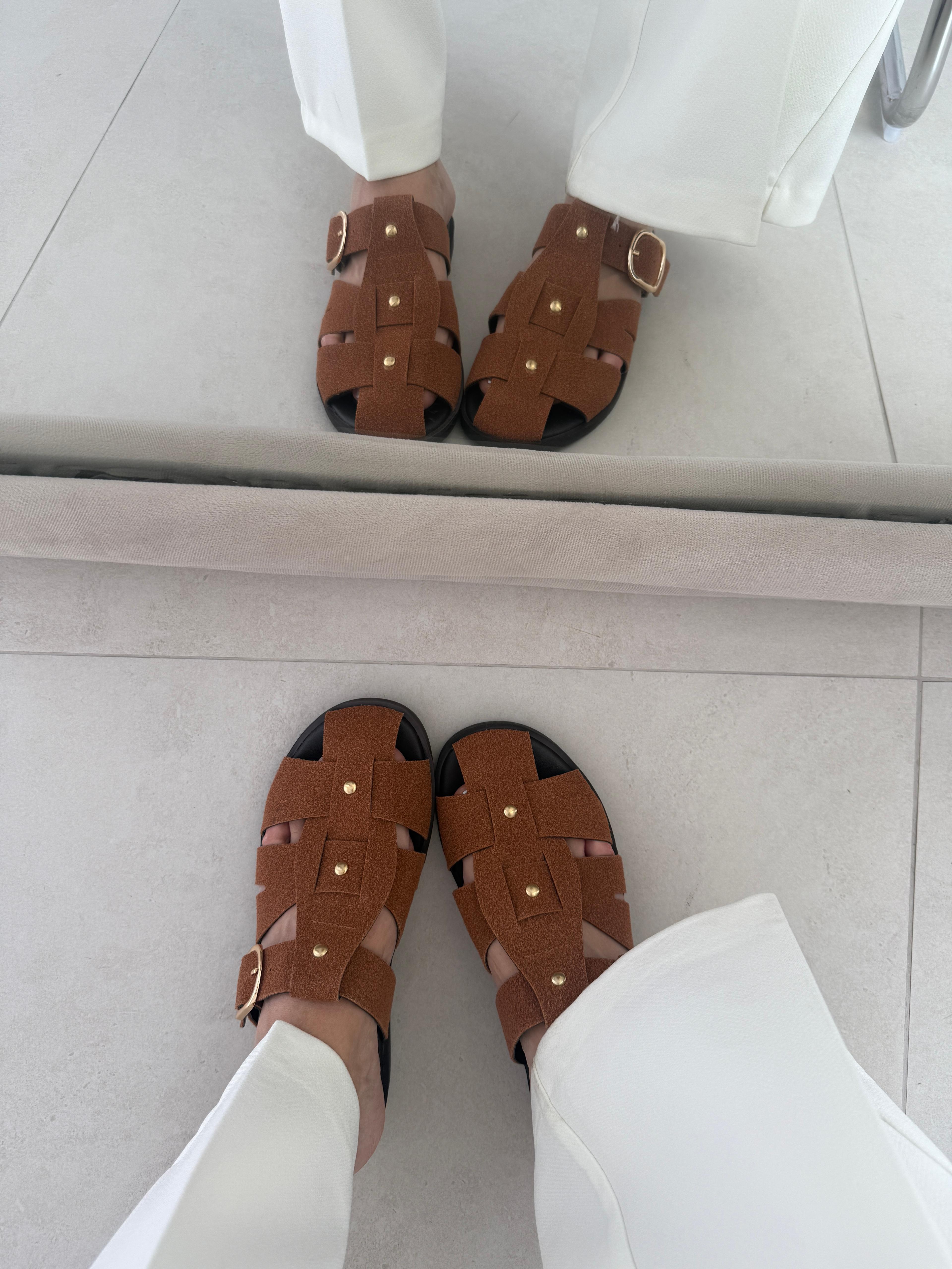 Taba Renk Suni Süet Premium Sandalet