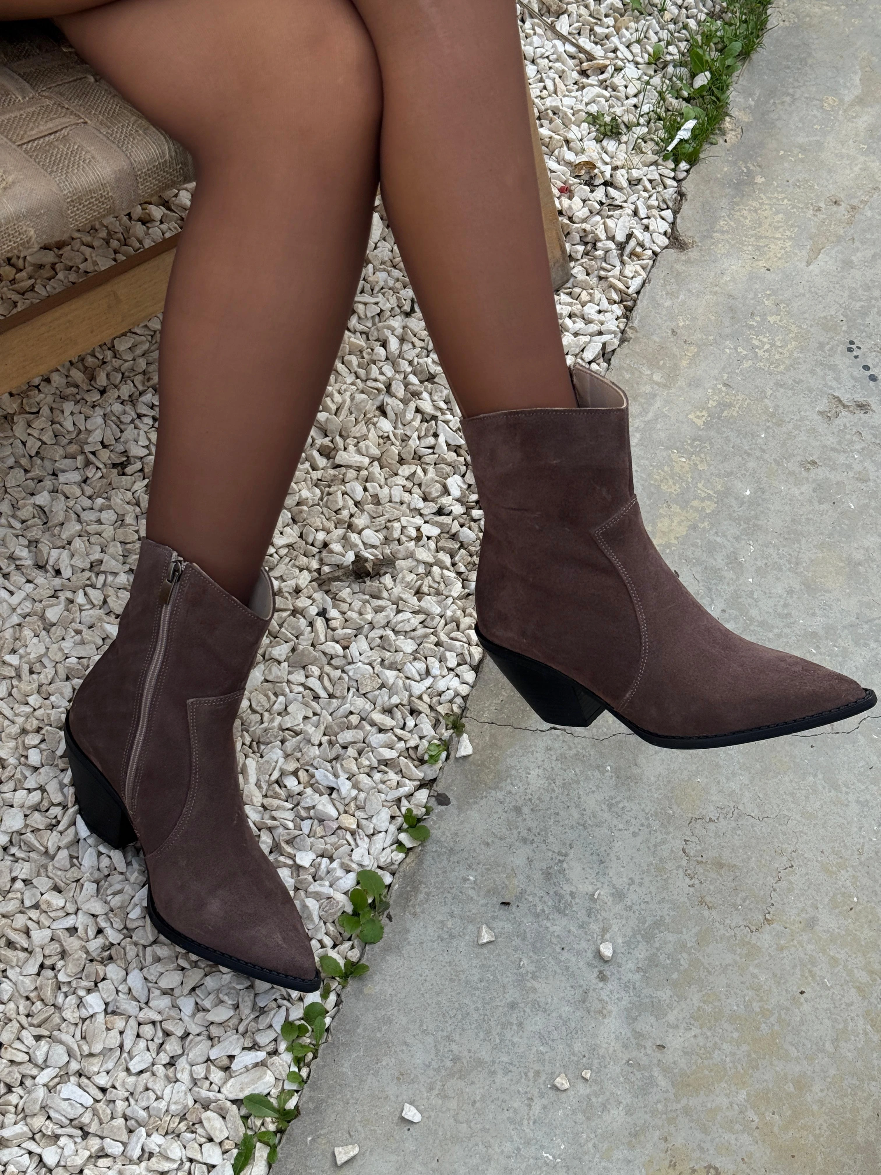 Neva Hakiki Deri Fermuar Detay Bot