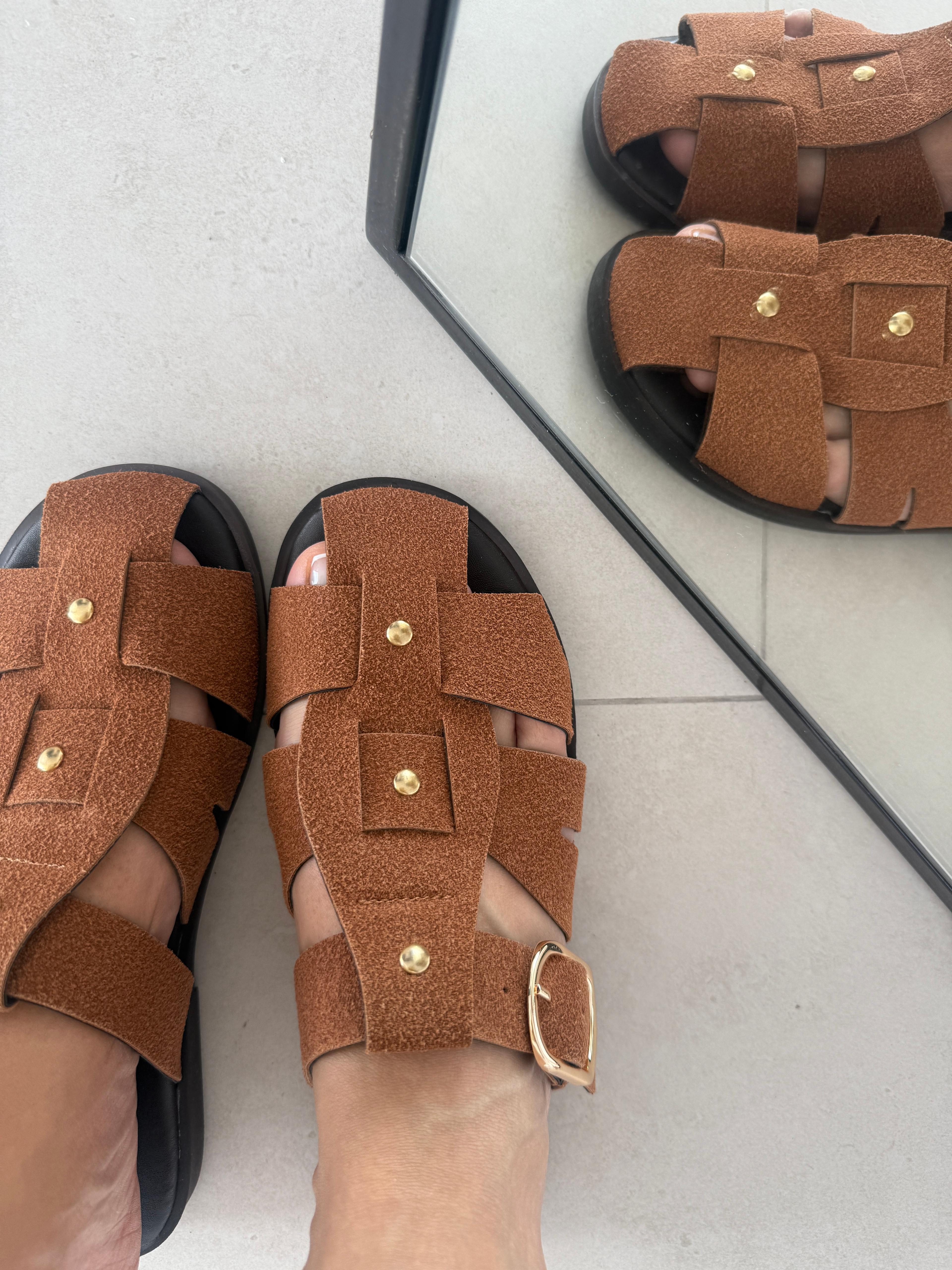 Taba Renk Suni Süet Premium Sandalet