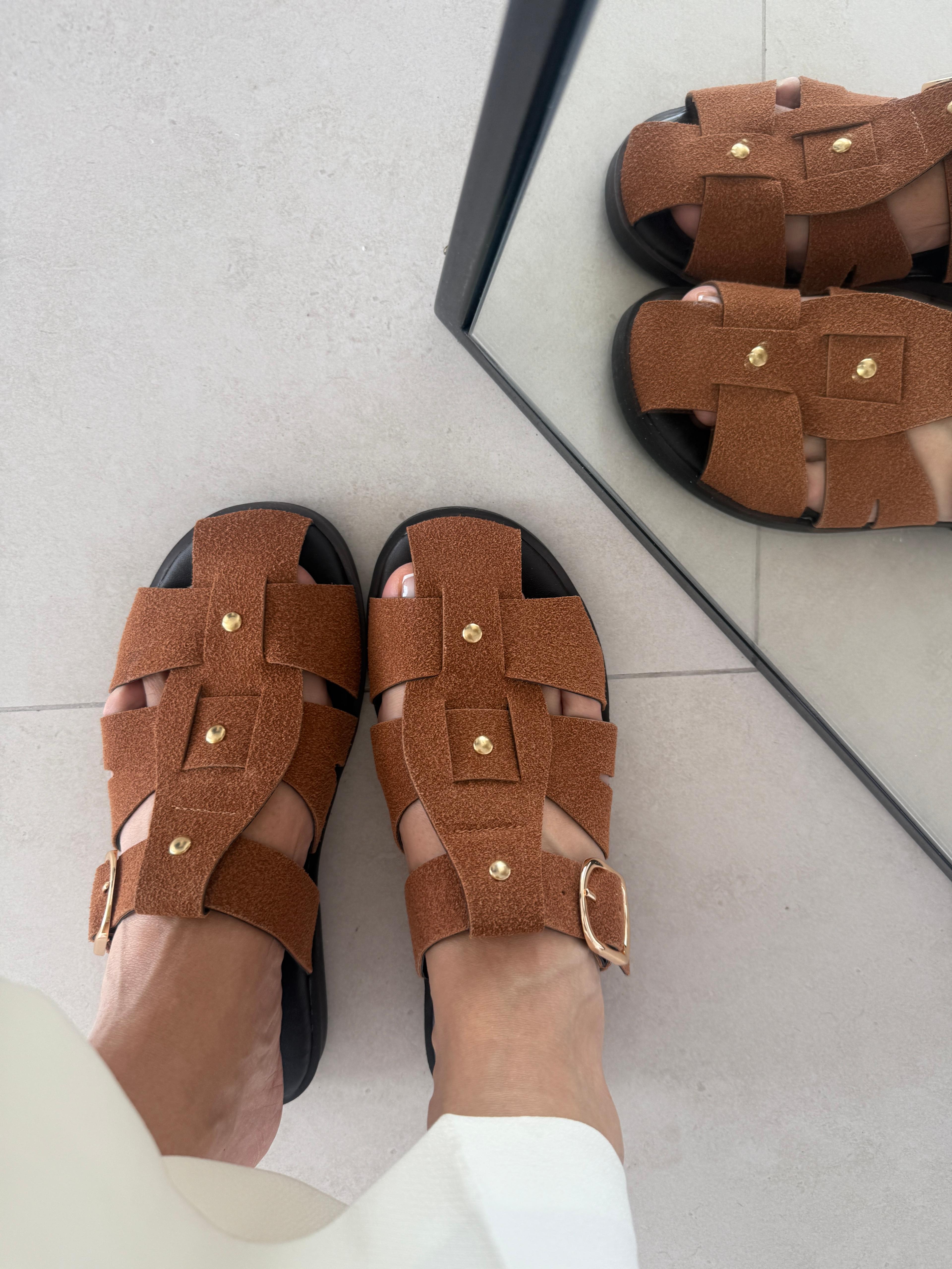 Taba Renk Suni Süet Premium Sandalet