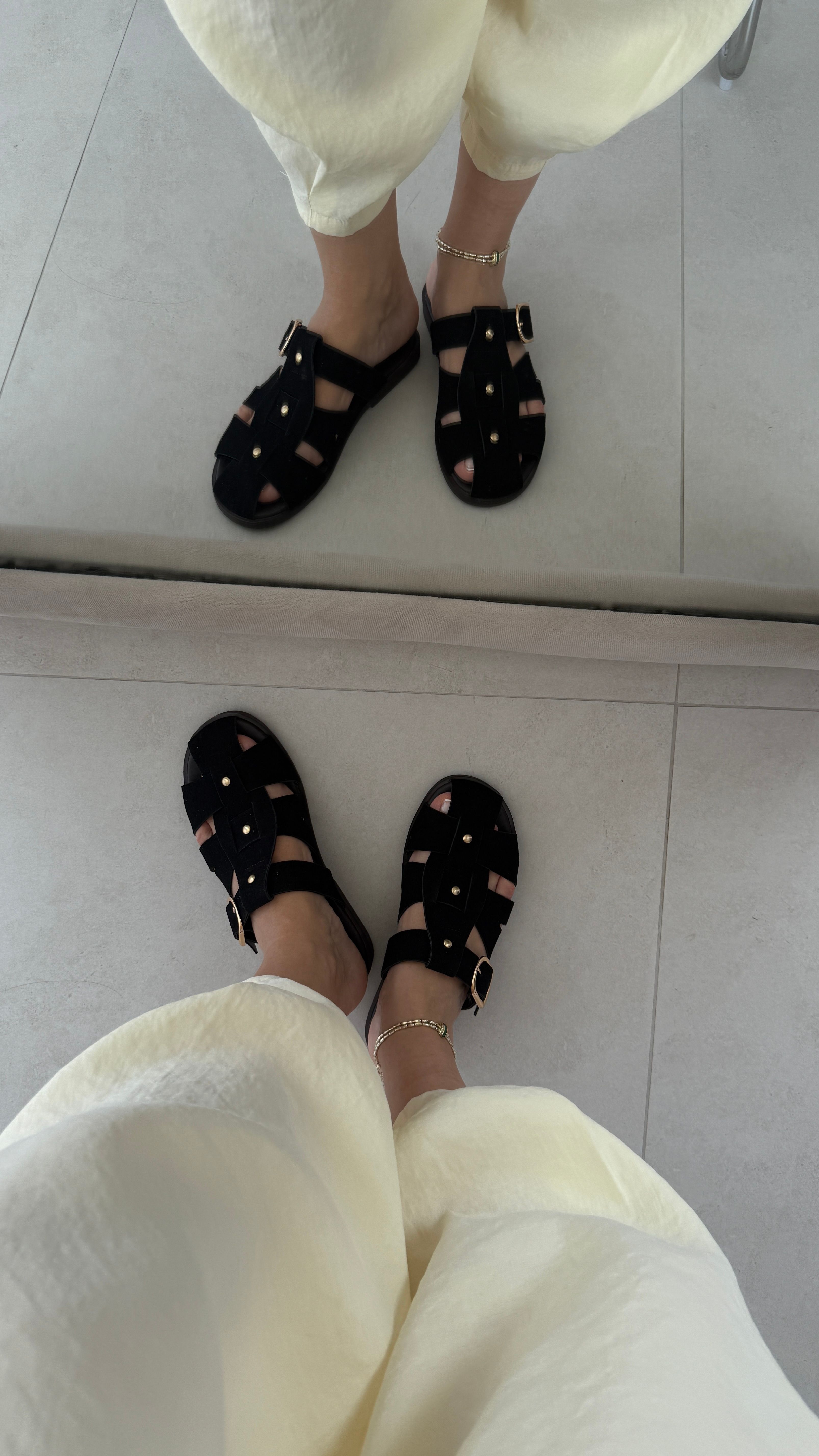 Siyah Renk Suni Süet Premium Sandalet