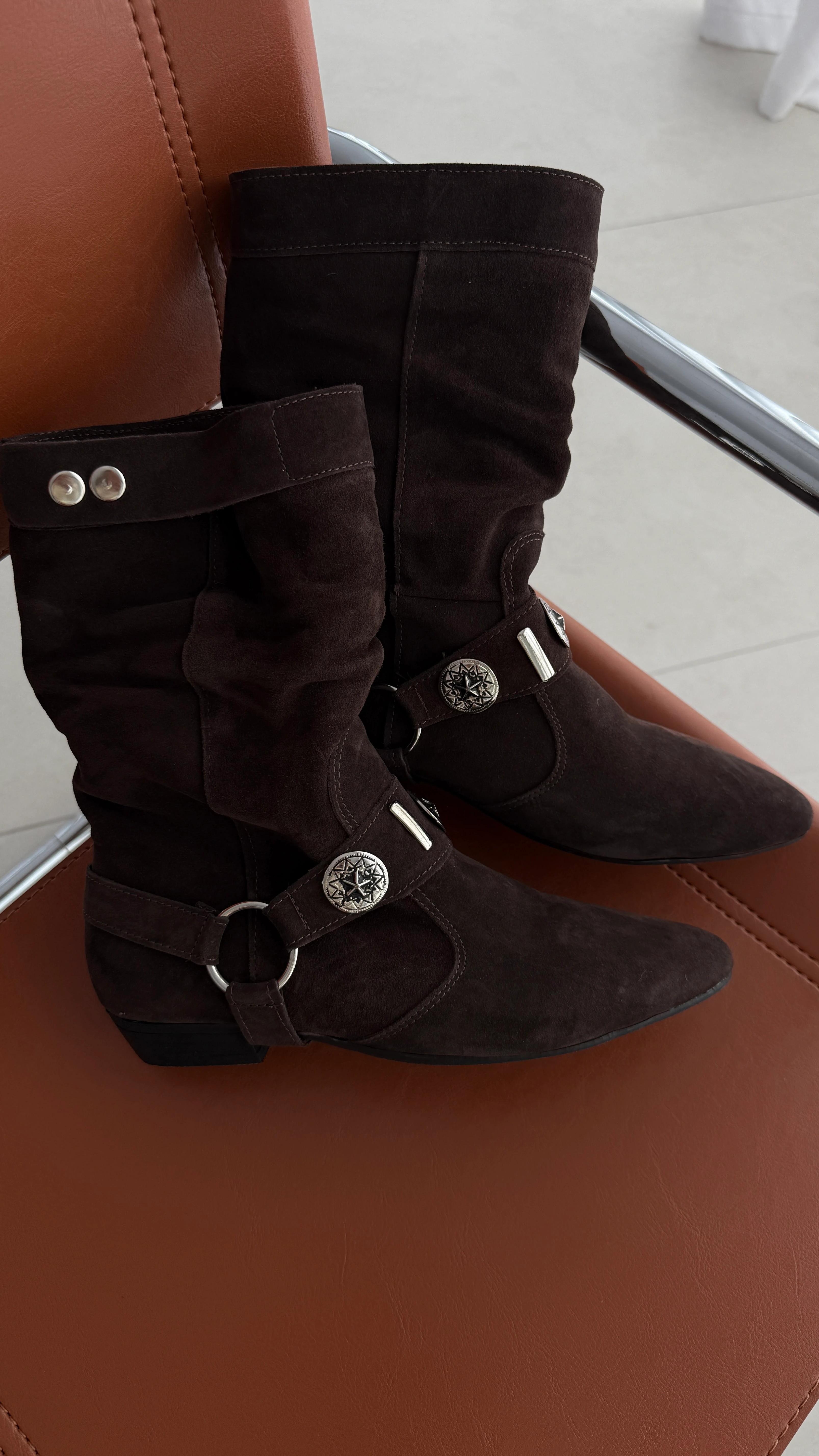 Lara %100 Hakiki Süet Deri Western Bot 