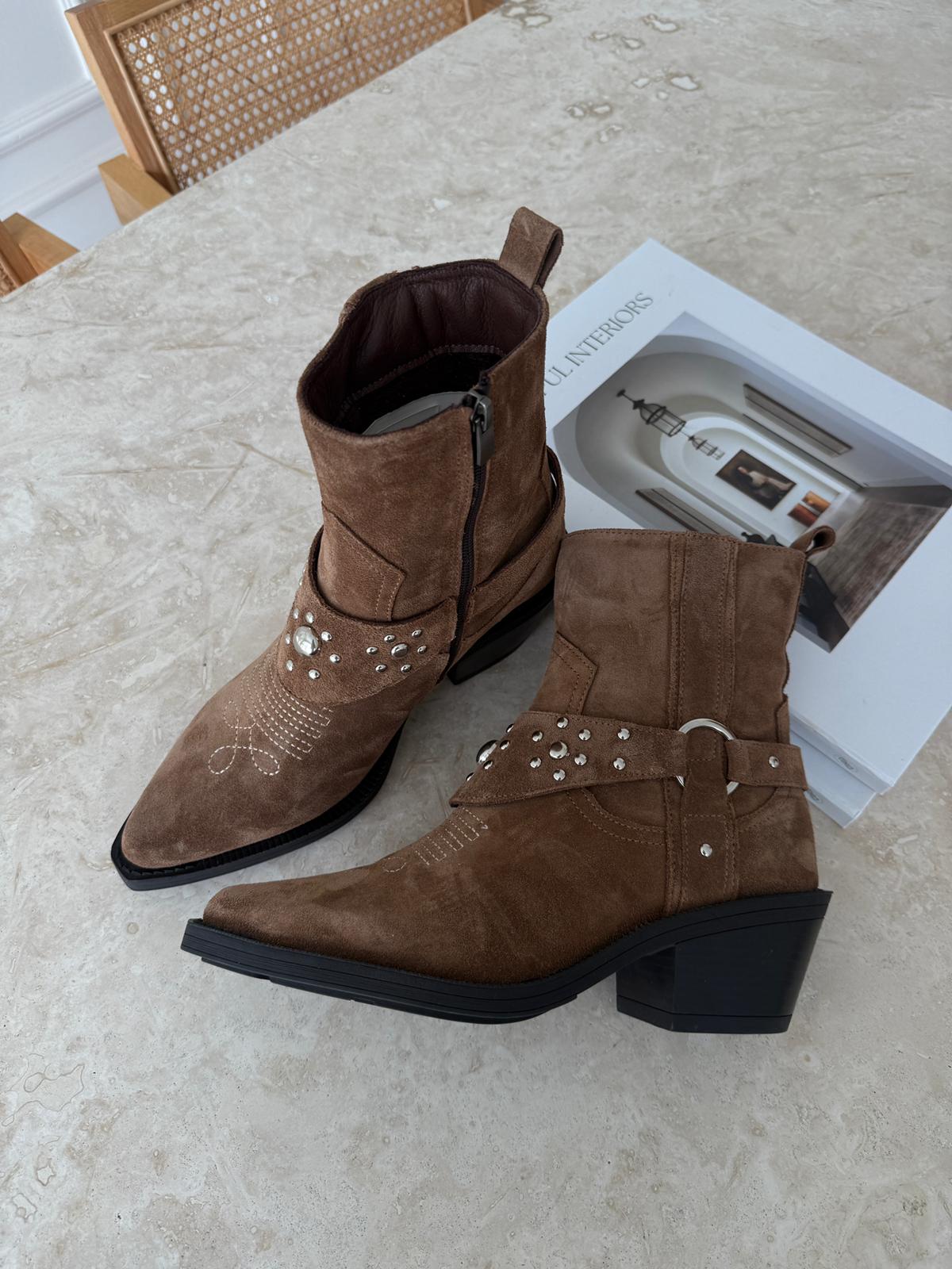 Luxe Hakiki Deri Süet Dokulu Kahve Bot