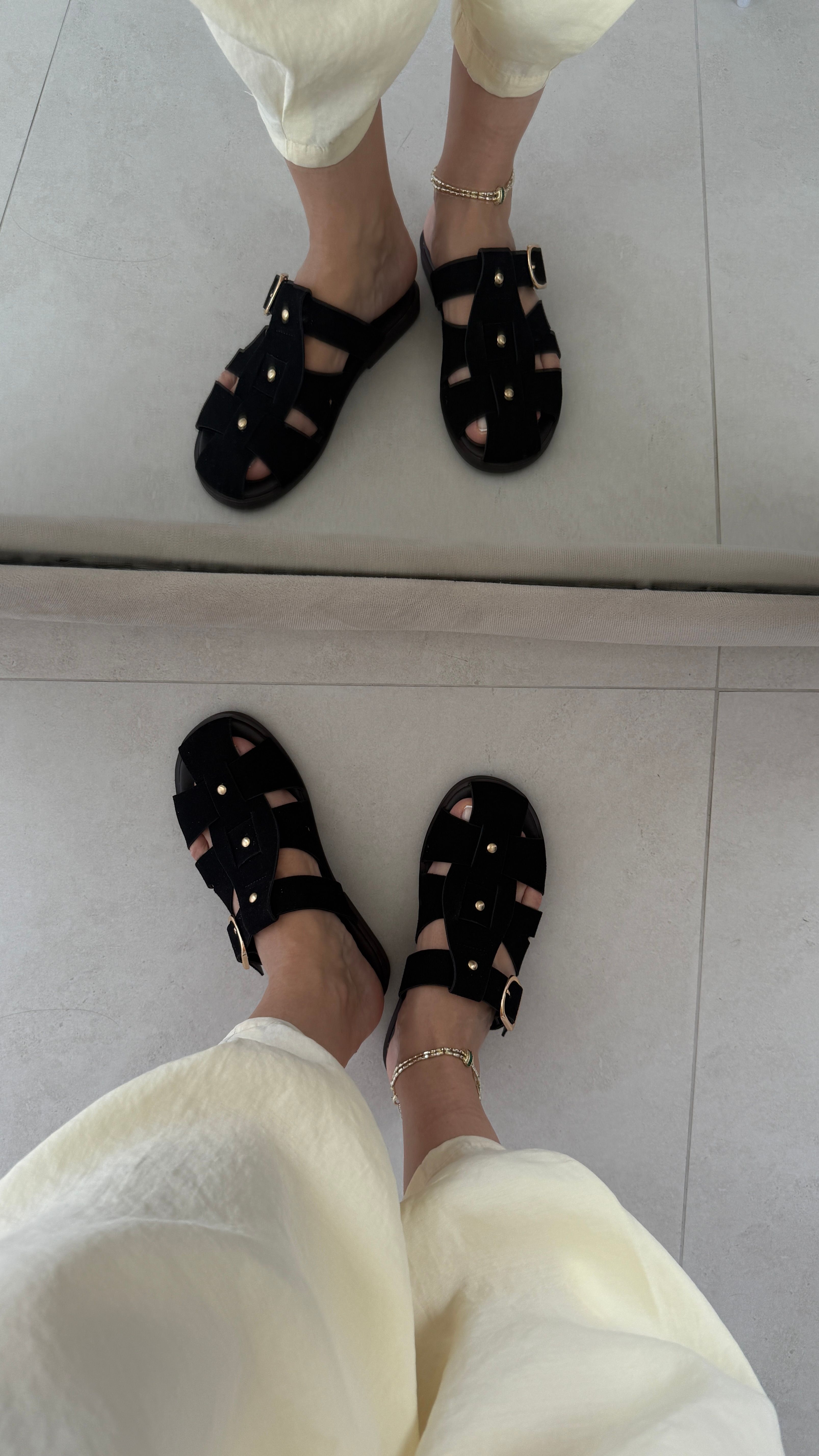 Siyah Renk Suni Süet Premium Sandalet