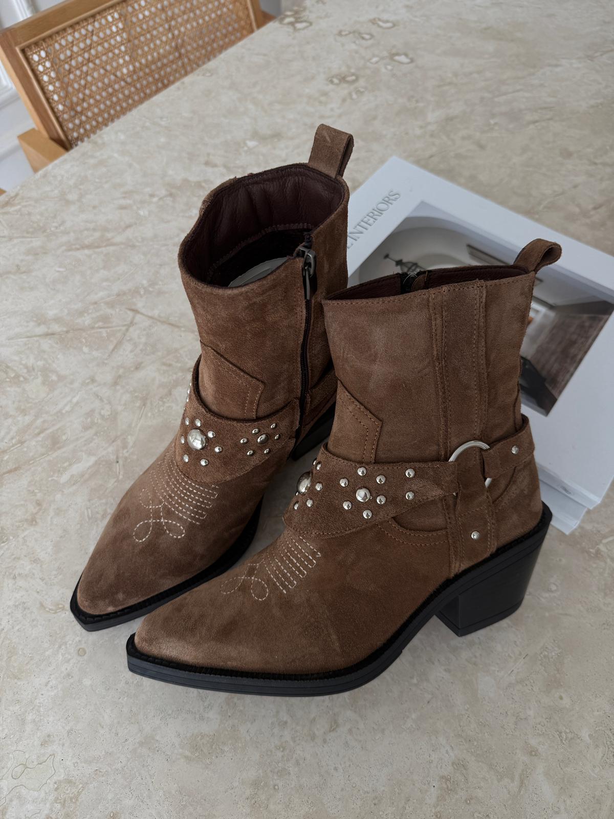 Luxe Hakiki Deri Süet Dokulu Kahve Bot