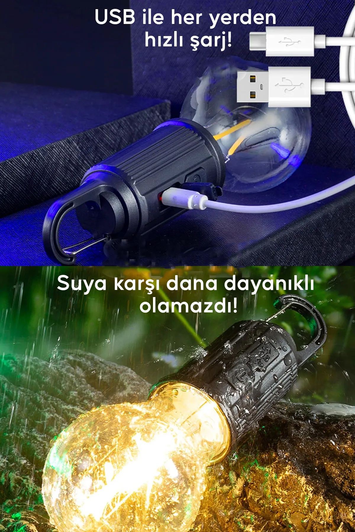 Taşınabilir Şarjlı Led Ampül Outdoor Kamp Bahçe Lambası 10W Askılı Kırılmaz Led Işık Yeni