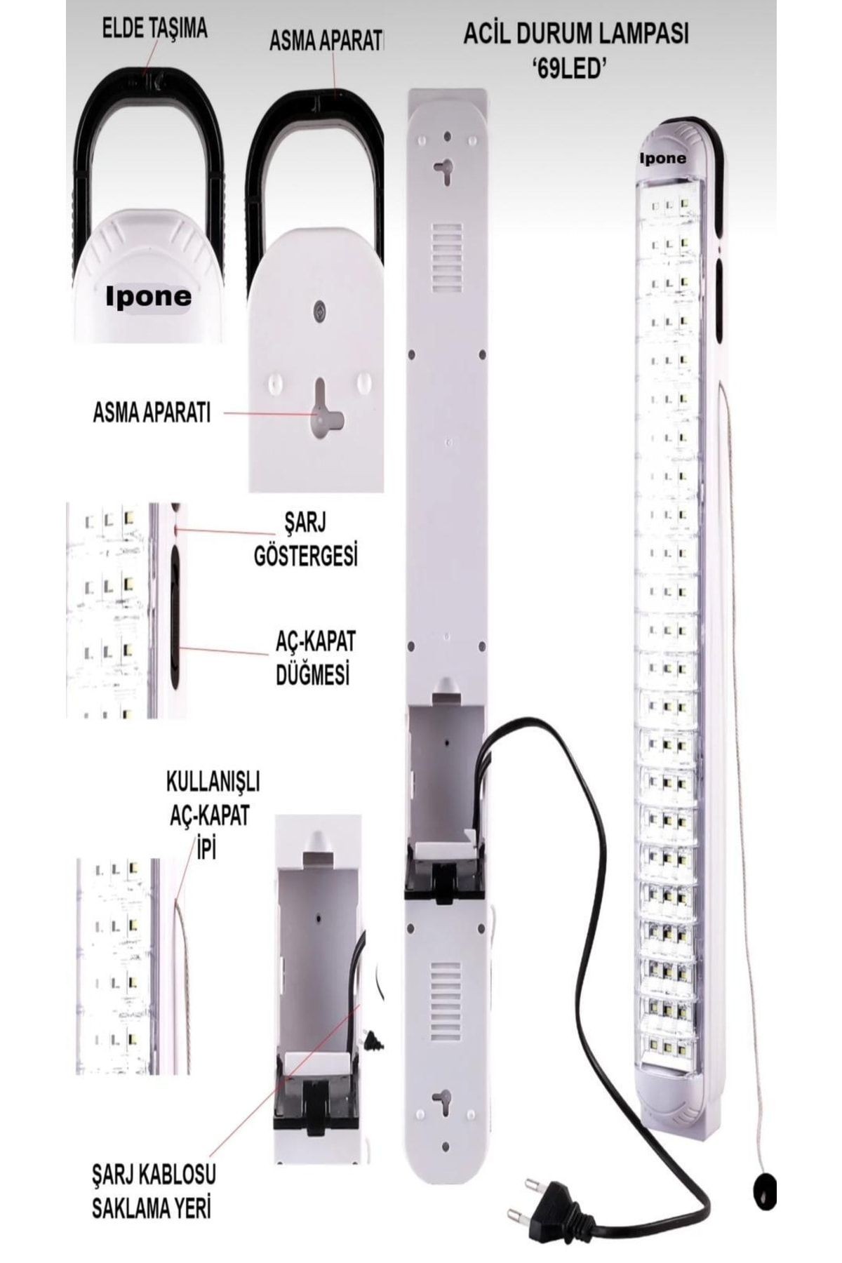 69 Ledli Şarj Edilebilir Acil Durum Işıldak