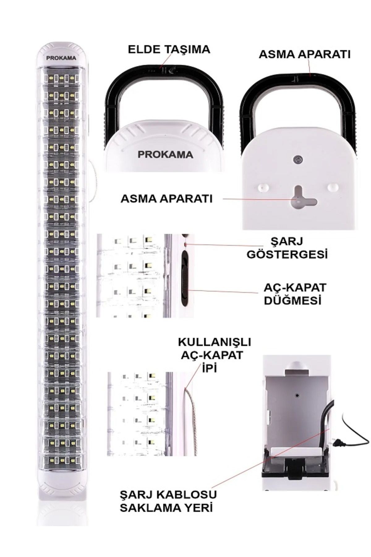 Rd-69 Power Li Işıldak Çekmeli Ipli Fener Şarjlı Işıldak 2 Kademeli Aydınlatma Kamp El Feneri