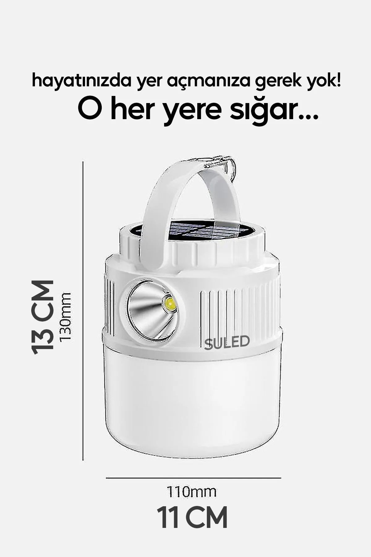 Kamp Lambası Solar Şarjlı El Feneri USB Type-C Şarj Çıkışlı Power Bank Özellikli Lithium 30W Askılı