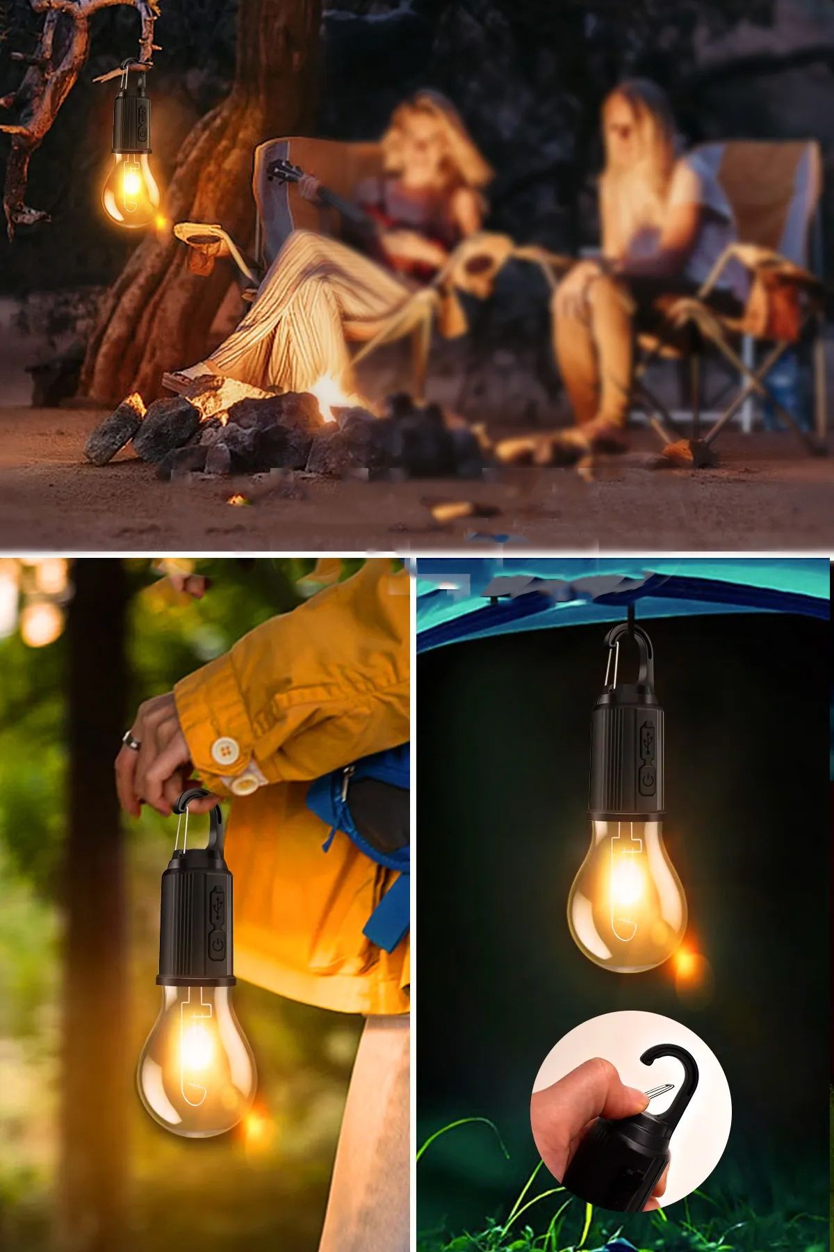 Taşınabilir Şarjlı Led Ampül Outdoor Kamp Bahçe Lambası 10W Askılı Kırılmaz Led Işık Yeni