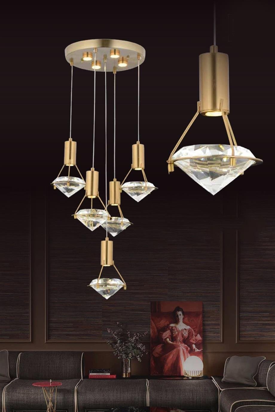 Aura 37W 5'li Diamond Gold Sarkıt Led Avize