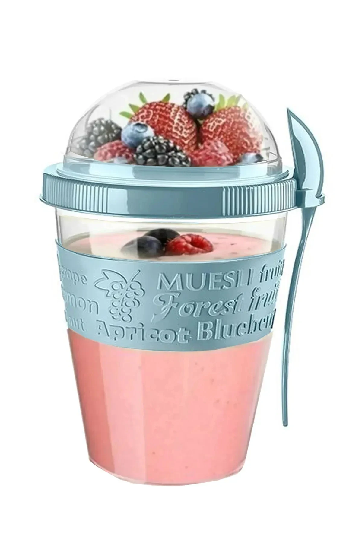 Leon Life Take'n Go Kapaklı Kaşıklı Hazırla Ve Çık Meyveli Yoğurt Kabı 600ml Mavi Renk