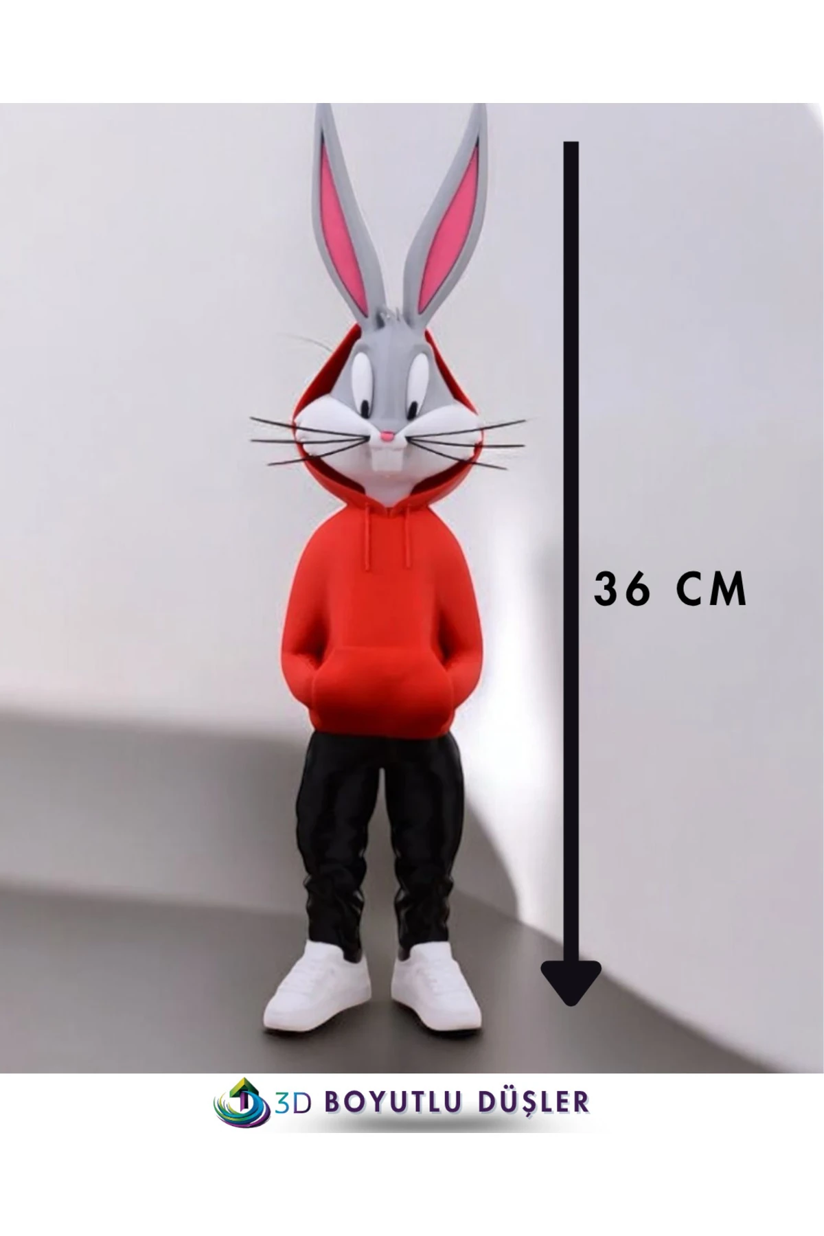 👉 3D Baskı TAVŞAN Figürü 36 cm | El Yapımı KIRMIZI Kapşonlu Dekoratif Figür