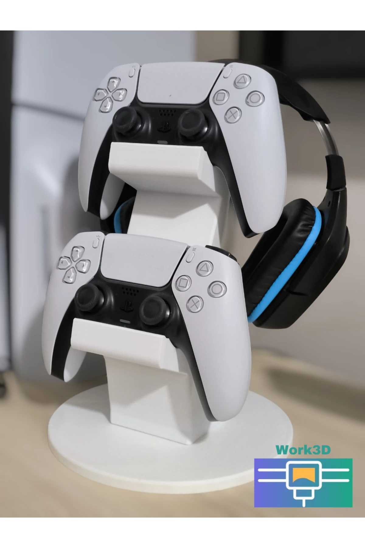 PS5 2Lİ KOL TUTUCU + KULAKLIK STANDI ( 3 İN 1 ) Beyaz