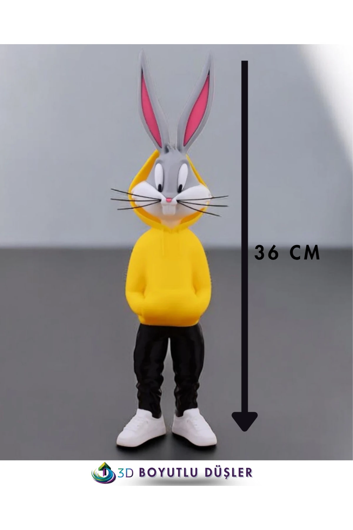 👉 3D Baskı TAVŞAN Figürü 36 cm | El Yapımı Sarı Kapşonlu Dekoratif Figür