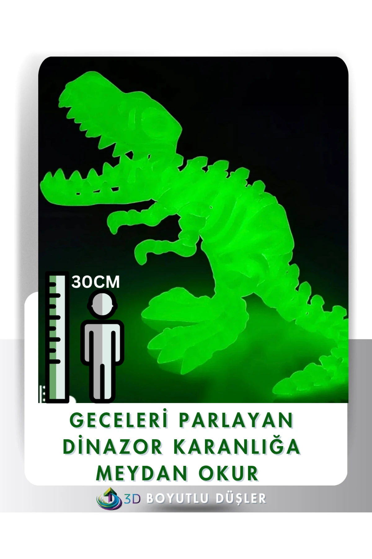 🦖 Karanlıkta Parlayan T-Rex Dinozor İskelet | Hareketli Eklemler – Fosforlu Hayvan Figür 30 cm