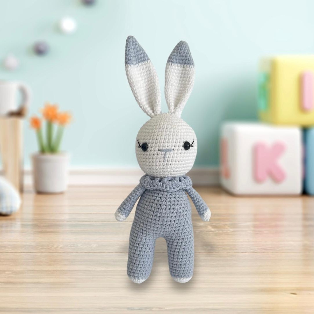 Amigurumi Organik Örgü Oyuncak Tavşan - Mavi