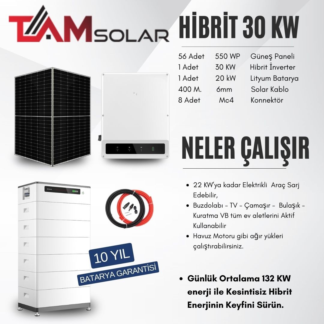 Hibrit 30 kW Solar Enerji Sistemi - Trifaze