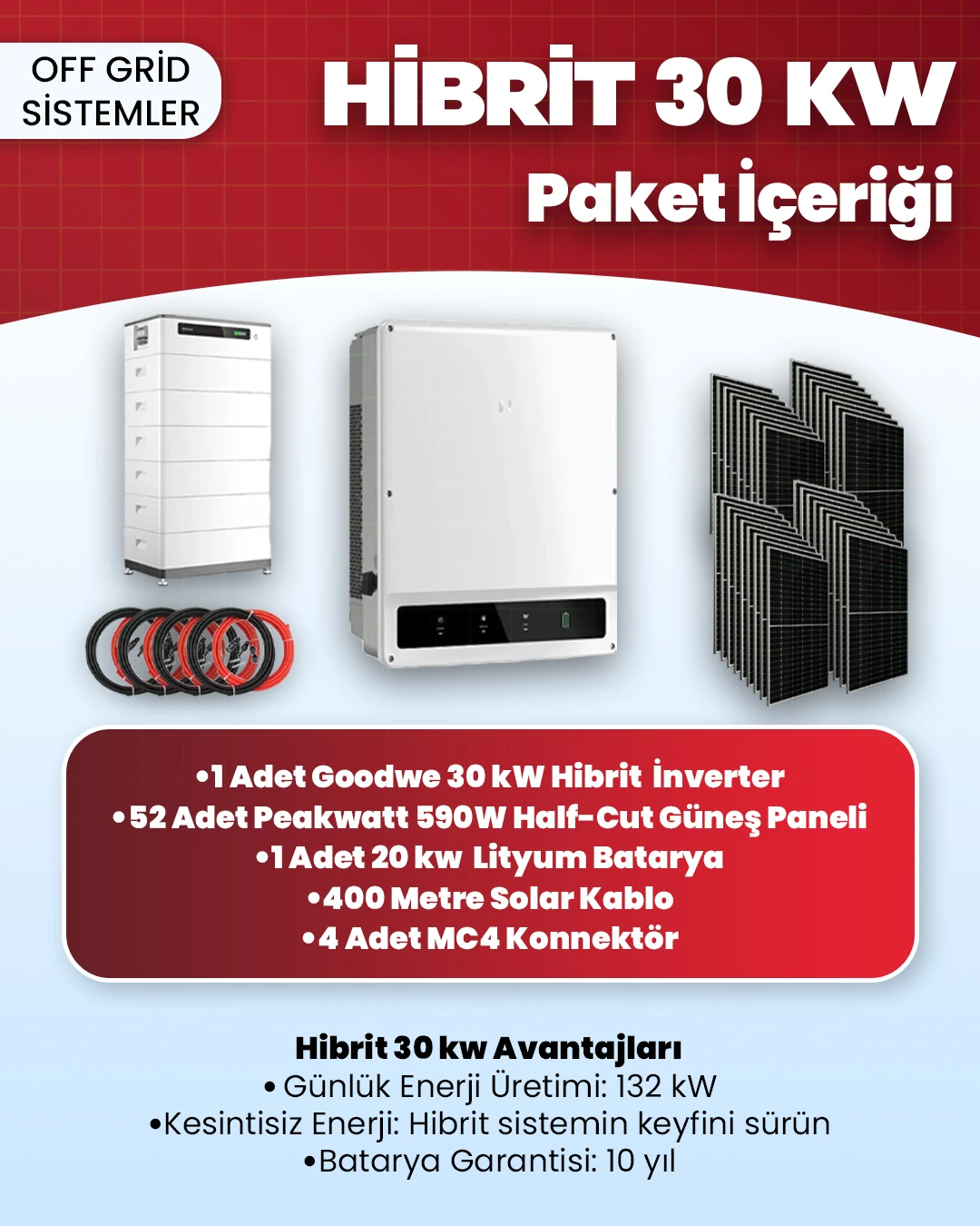 Hibrit 30 kW Solar Enerji Sistemi - Trifaze