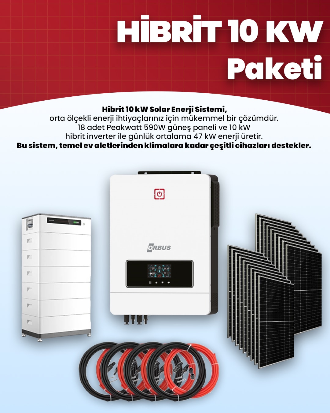 Hibrit 10 kW Solar Enerji Sistemi - Trifaze