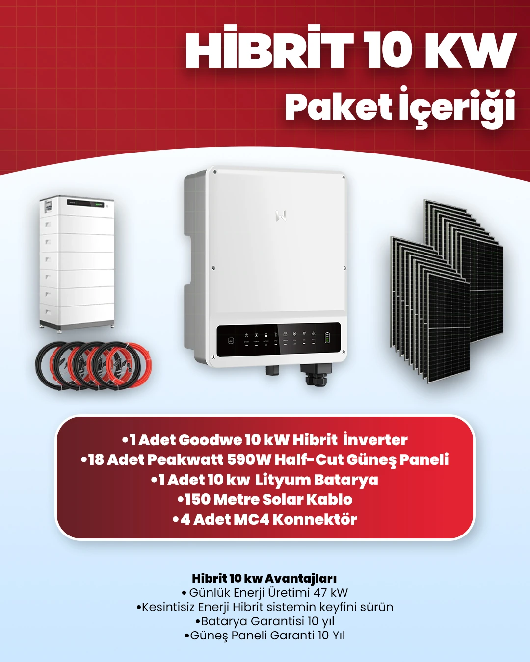 Hibrit 10 kW Solar Enerji Sistemi - Trifaze