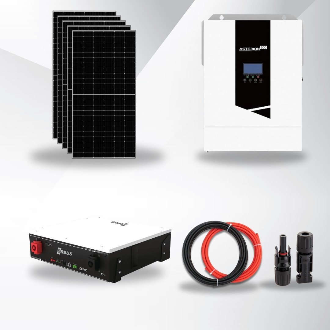 Asterion 6.2kW Güneş Enerjisi Paketi – 2.92 kWp Panel + 5.12 kWh Batarya ile Hibrit Solar Sistem