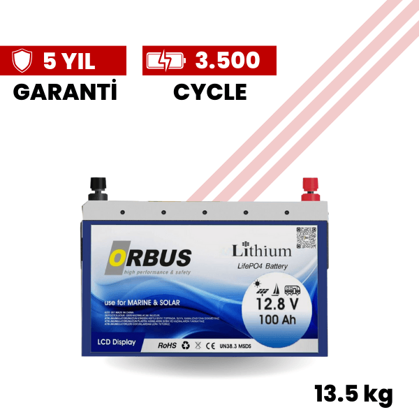 Orbus 12 Volt / 100 Ah Akıllı Depolama LiFePO4 Lityum Akü