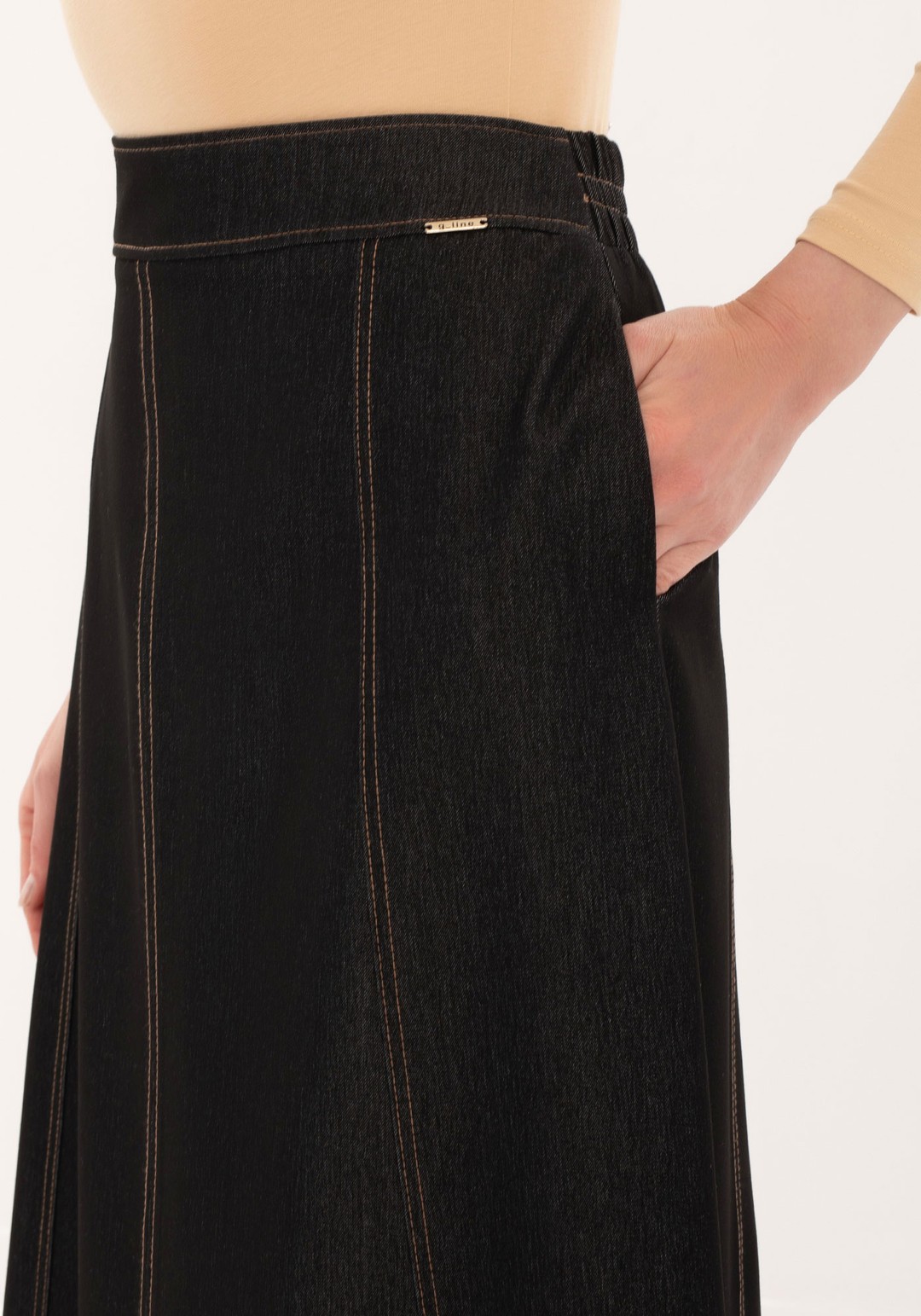 Denim Maxi(100cm) boy Cepli 8-parçalı Dikiş detaylı Etek