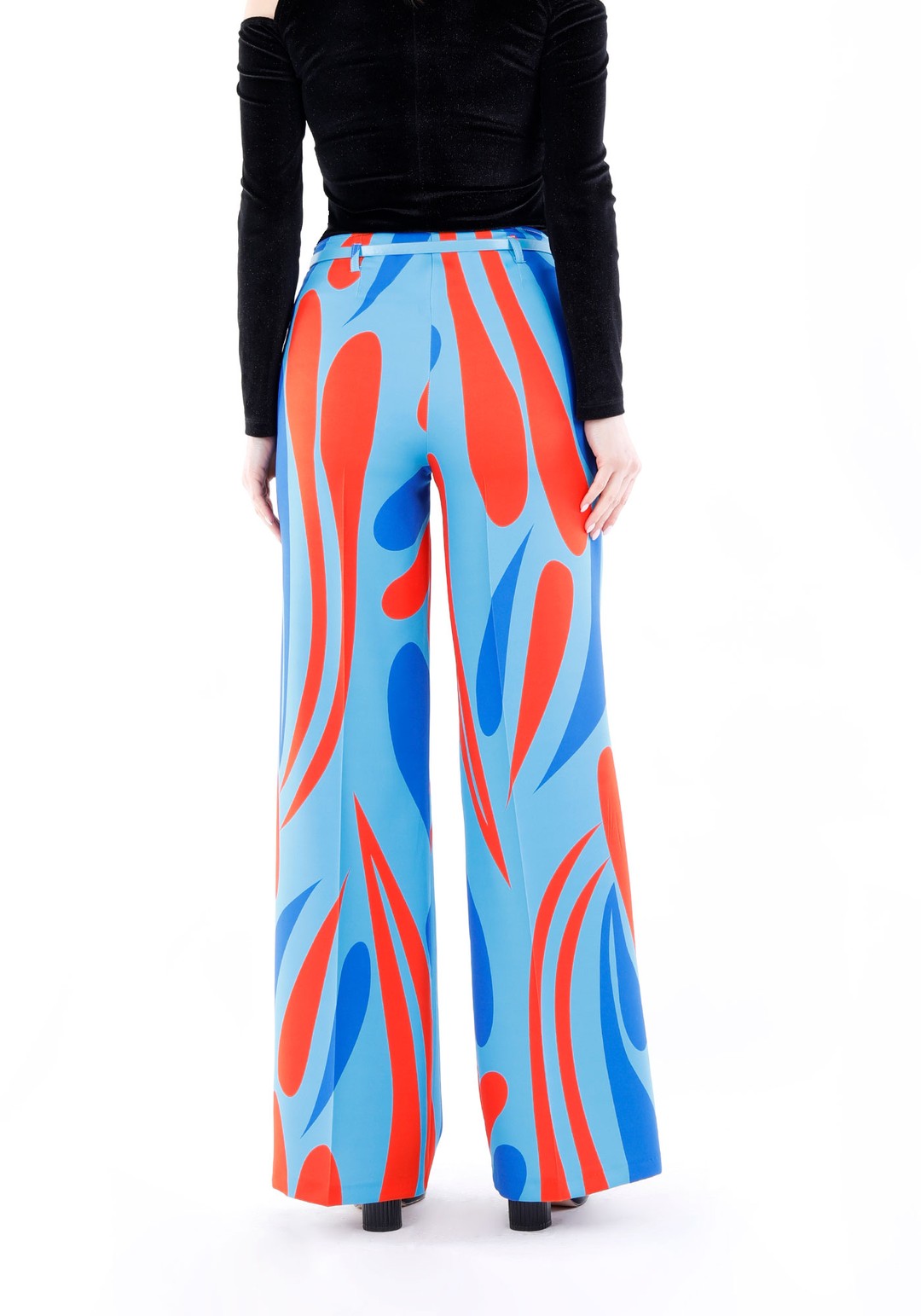 Maxi Boy Beli Kemerli Dijital Baskılı Geniş Paça Pantolon - BLUE