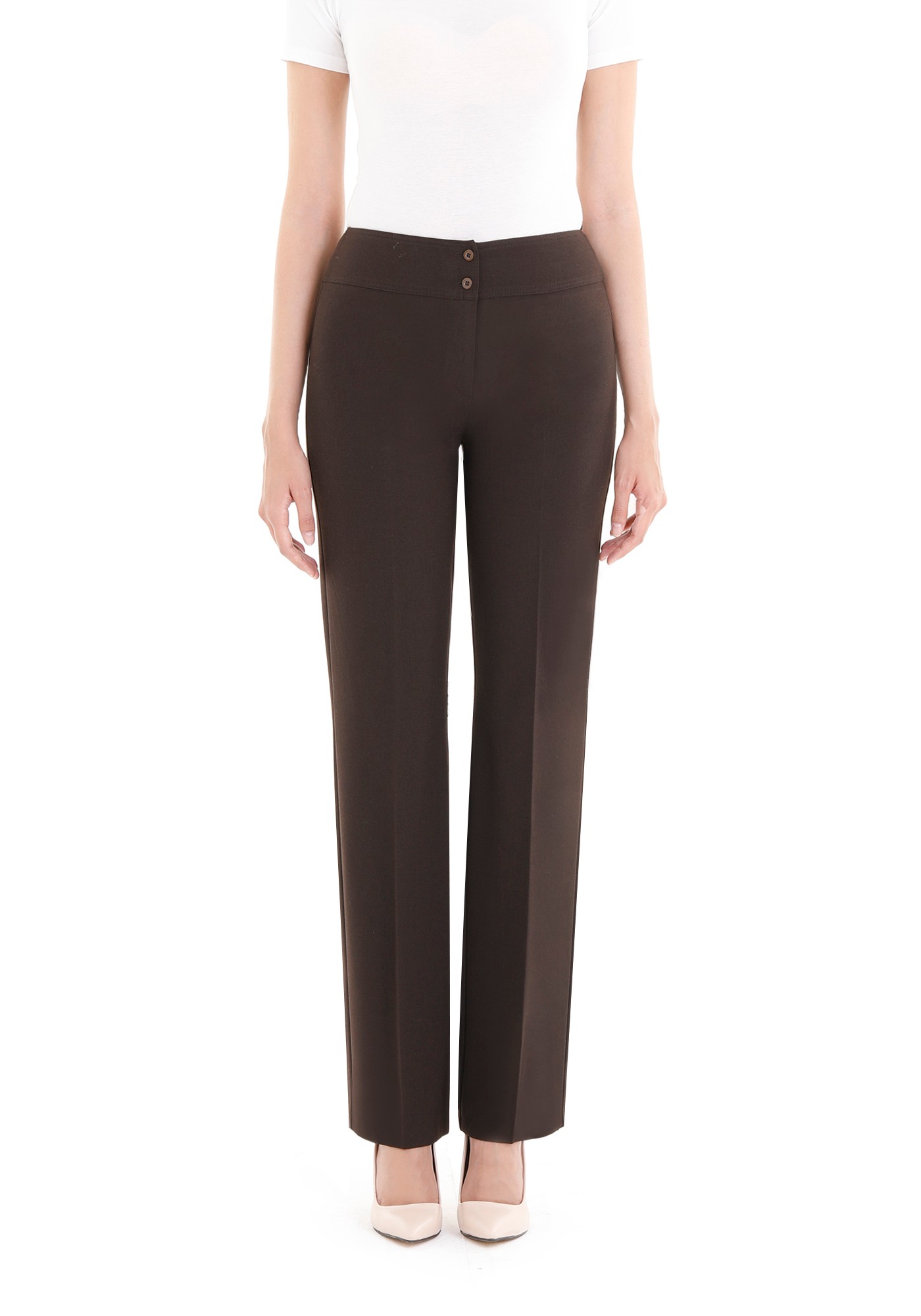 High-Waist Flared Maxi Pants - BROWN