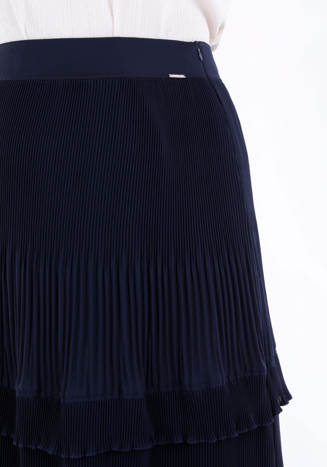 Büyük Beden Midi Boy Mini Plise Geçişli Volanlı Etek - NAVY BLUE
